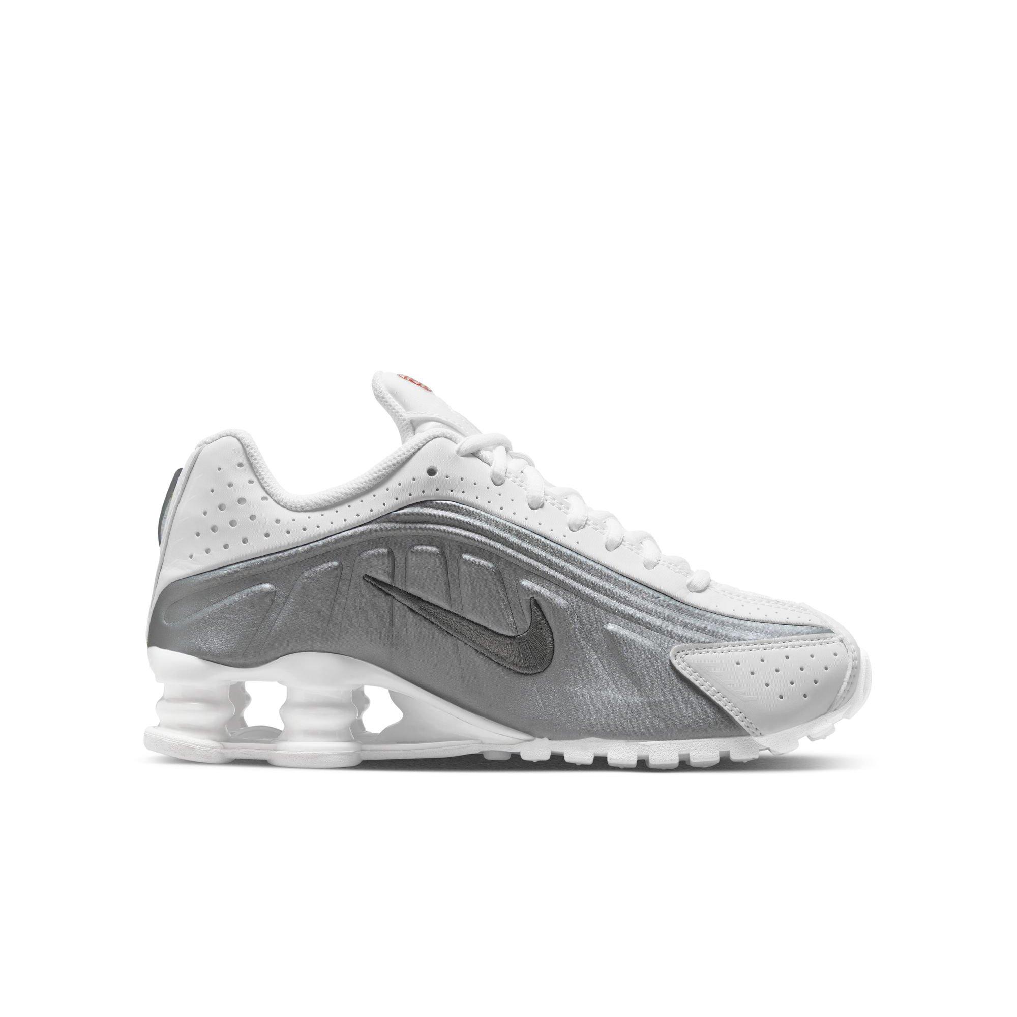 Nike Shox R4 Grade School Boys' "White/Metallic Silver" Shoe​