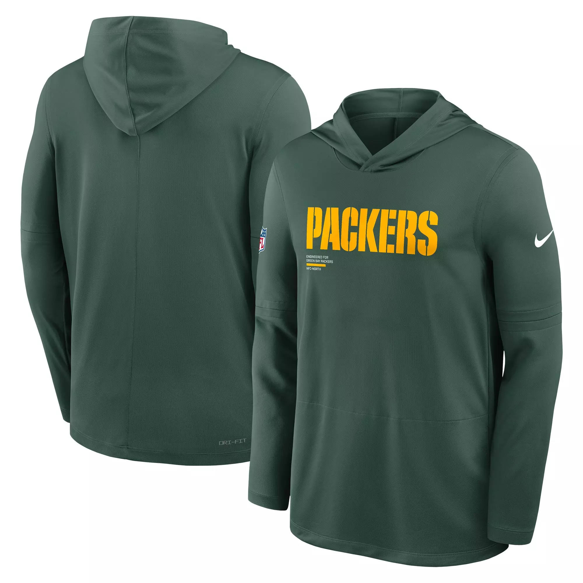 Nike Green Bay Packers Long Sleeve Hoodie Tee-Green - GREEN