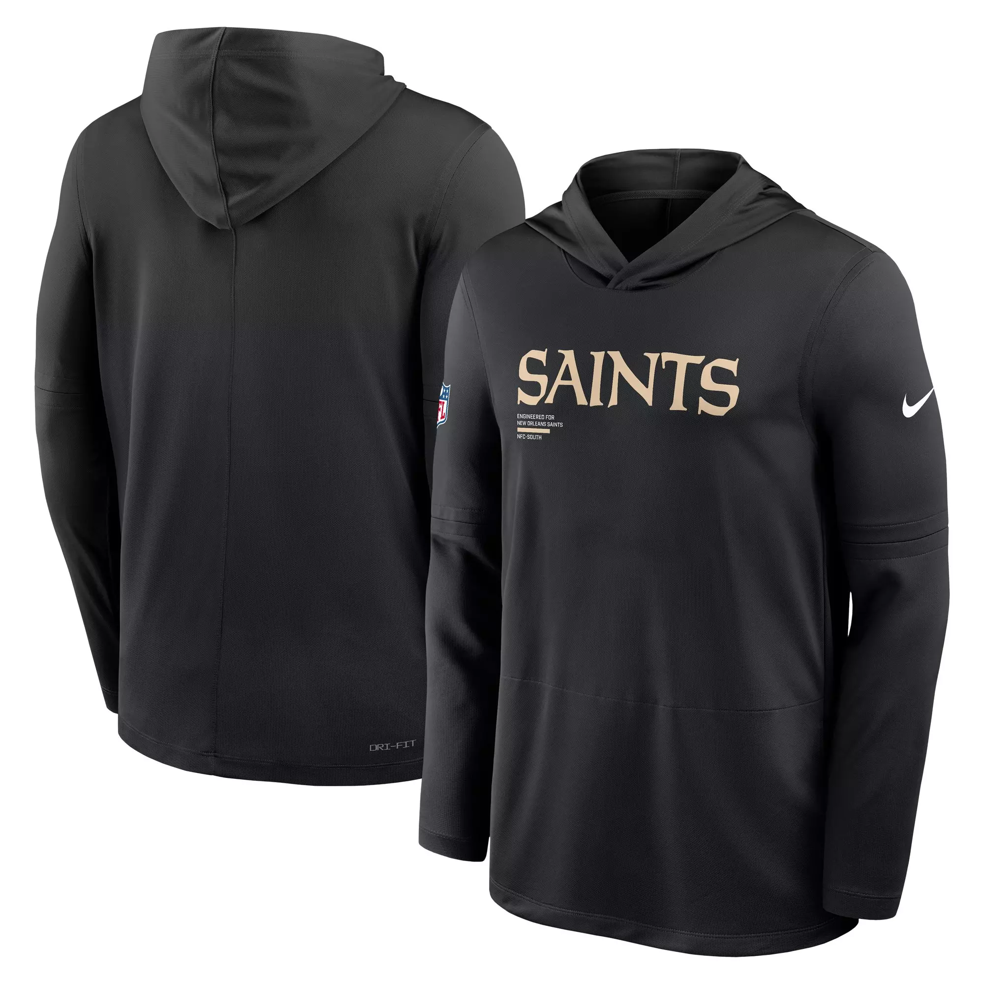 Nike New Orleans Saints Long Sleeve Hoodie Tee-Black - BLACK
