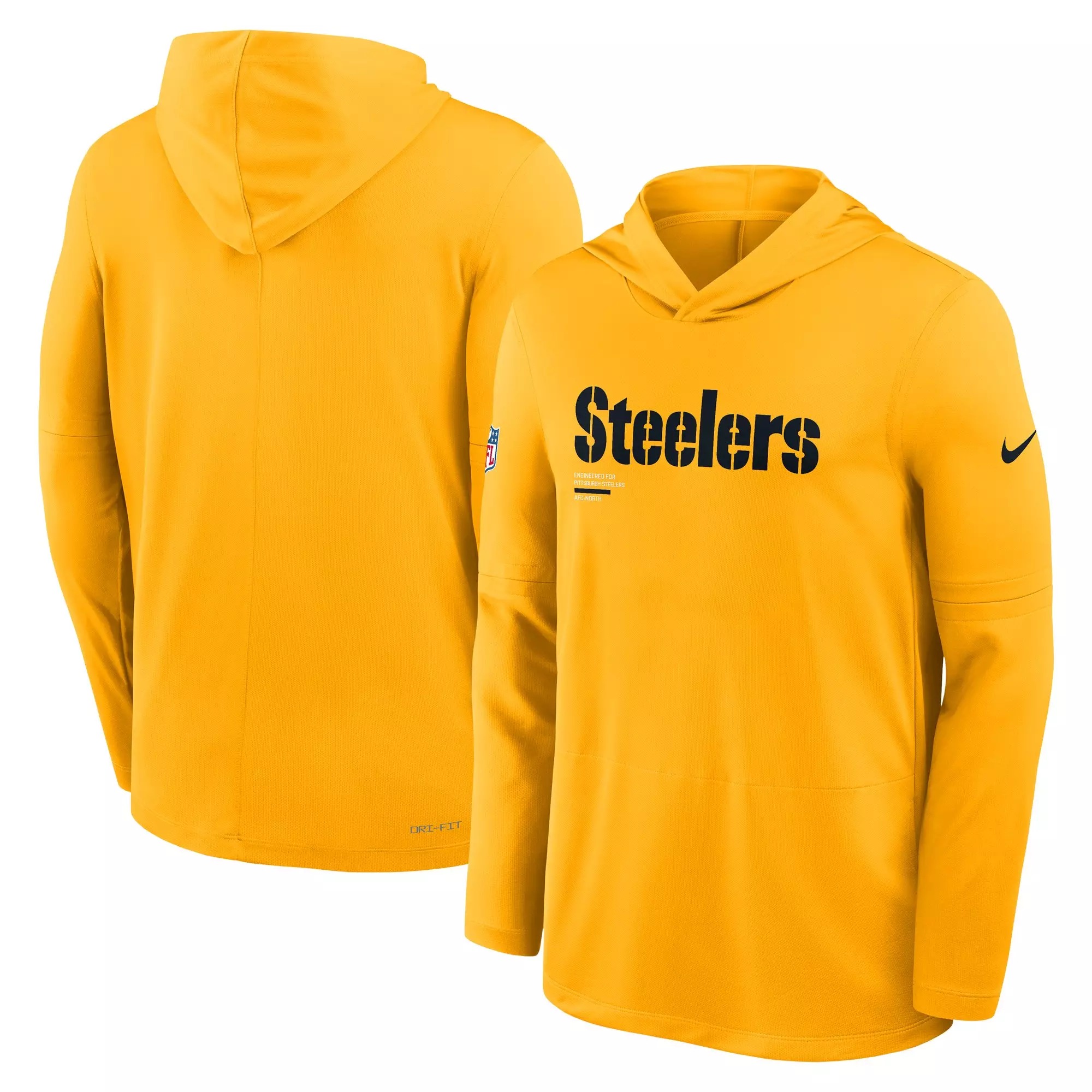 Nike Pittsburgh Steelers Long Sleeve Hoodie Tee-Yellow - YELLOW
