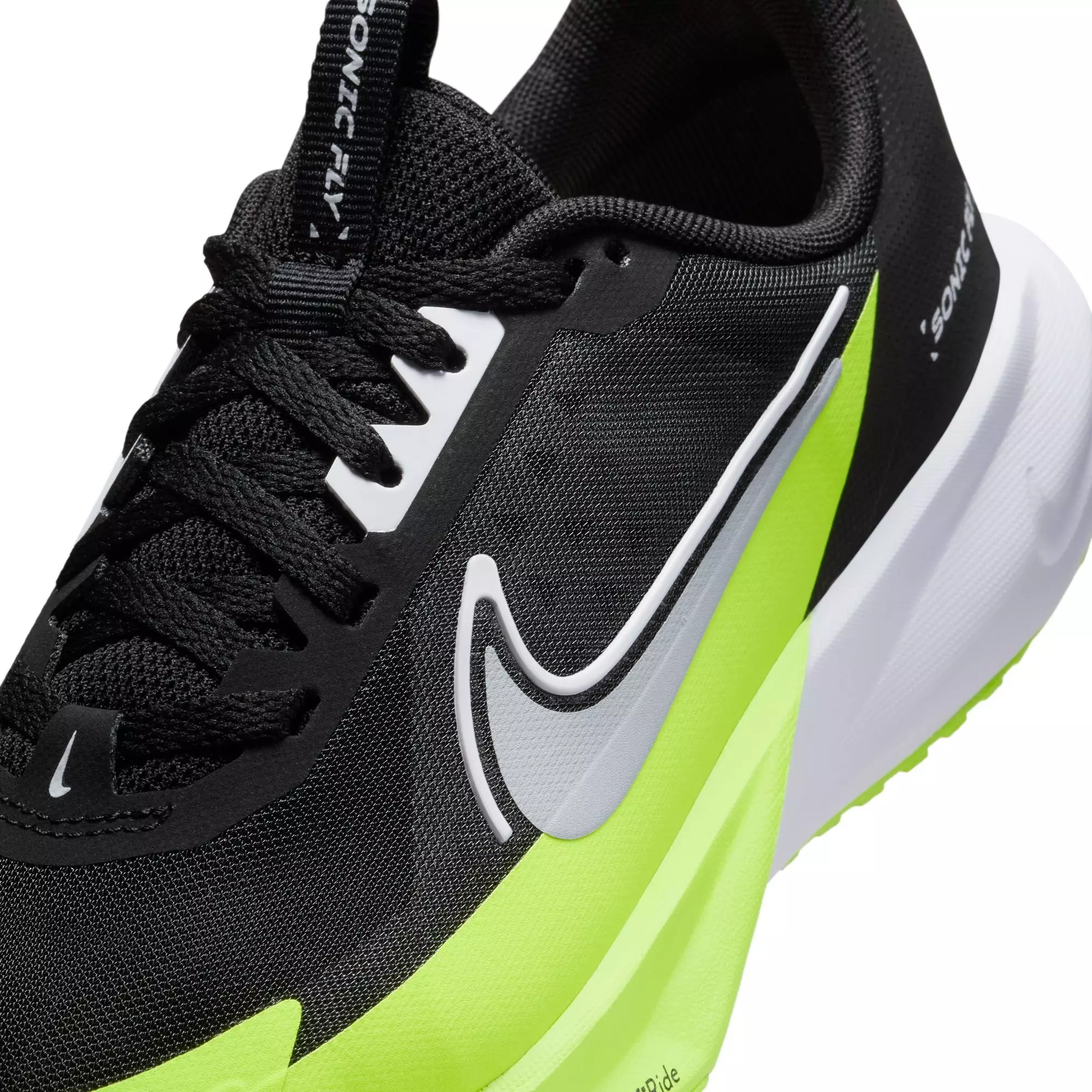 Nike Sonic Fly "Black/Wolf Grey/White/Volt" Grade School Boys' Running Shoe - BLACK/VOLT