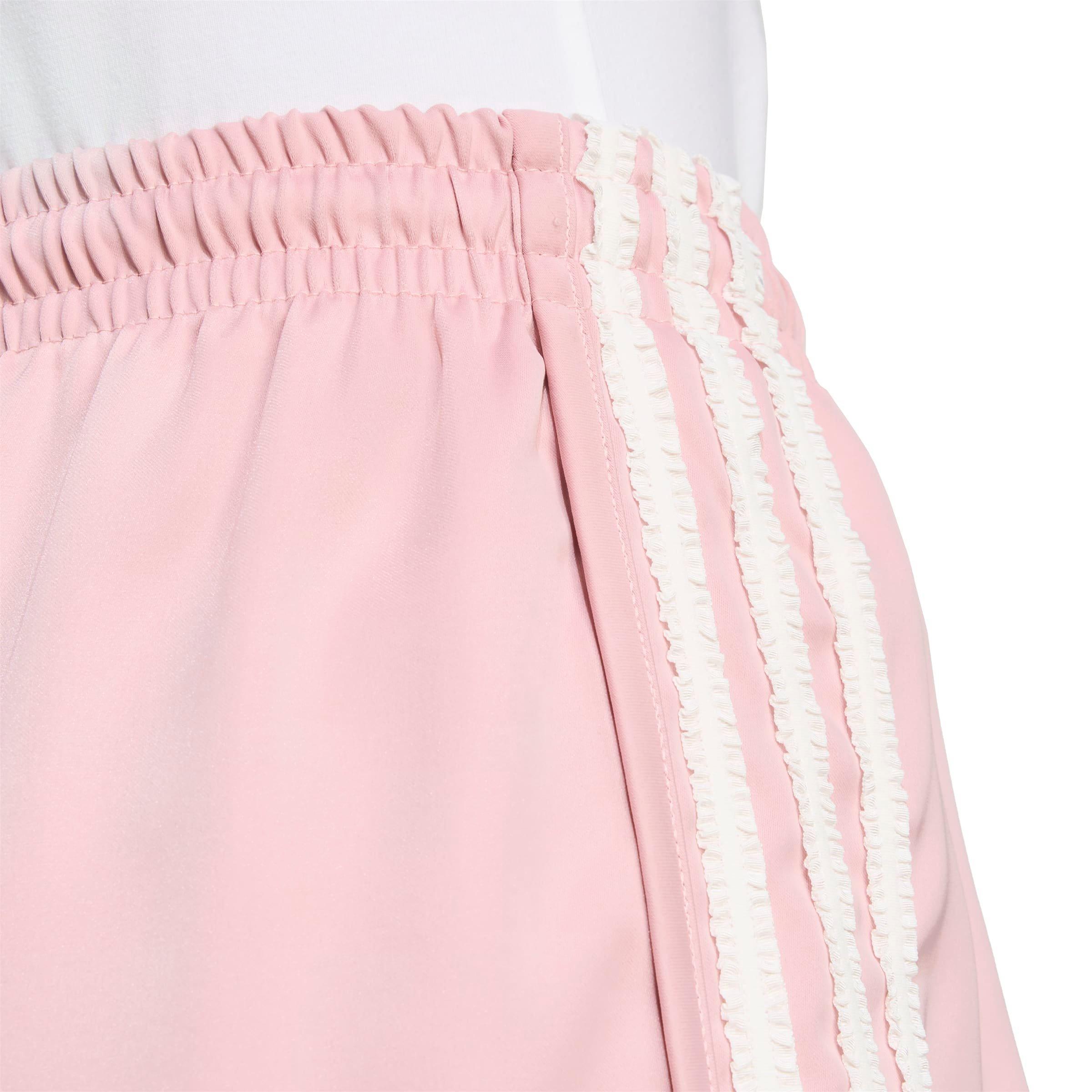 adidas Originals Women's Satin Ruffle 3-Stripes Shorts - PINK Thumbnail View 3