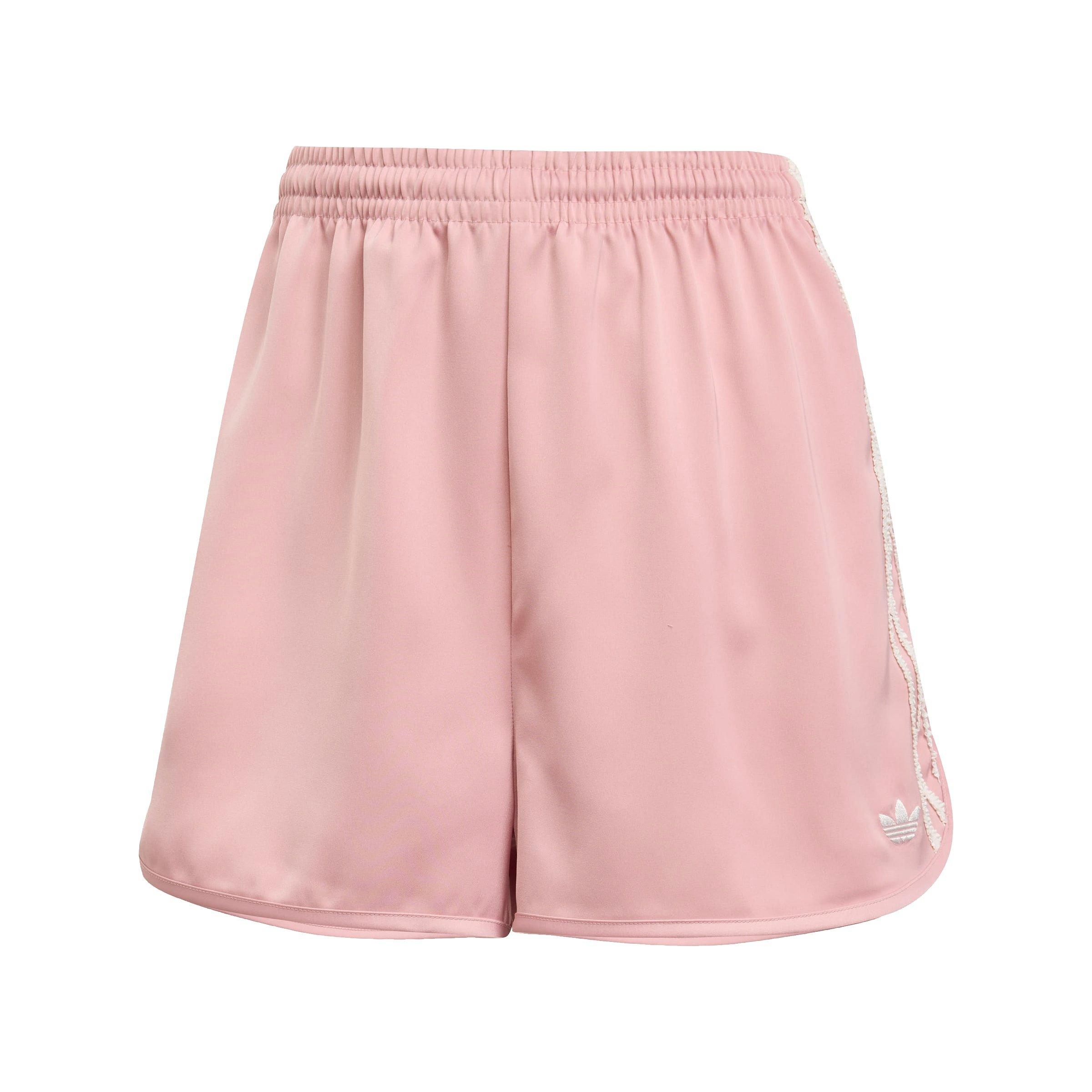 adidas Originals Women's Satin Ruffle 3-Stripes Shorts - PINK Thumbnail View 6