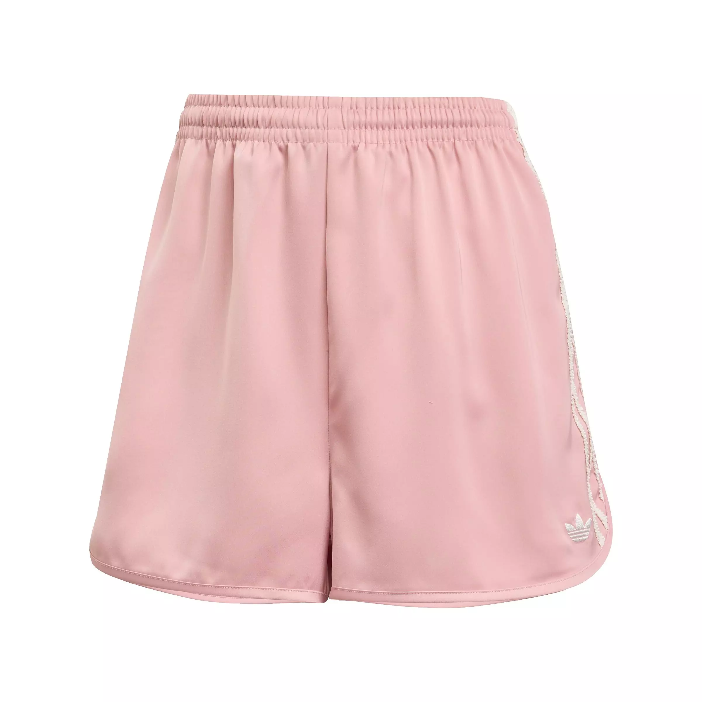 adidas Originals Women's Satin Ruffle 3-Stripes Shorts - PINK