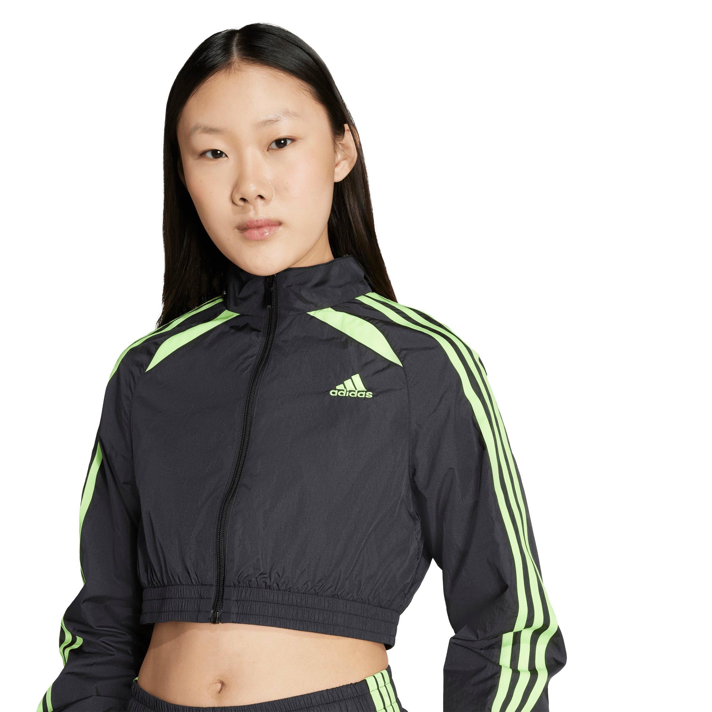 adidas Originals Women's Teamgeist Adicolor Cropped Track Jacket - BLACK/GREEN Thumbnail View 3