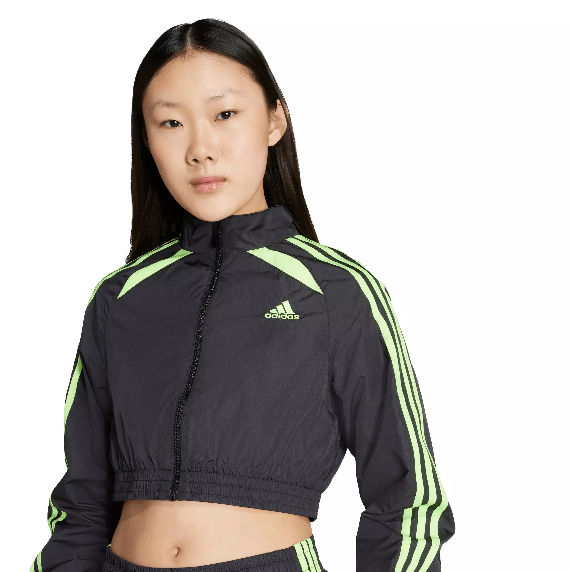 adidas Originals Women's Teamgeist Adicolor Cropped Track Jacket - BLACK/GREEN