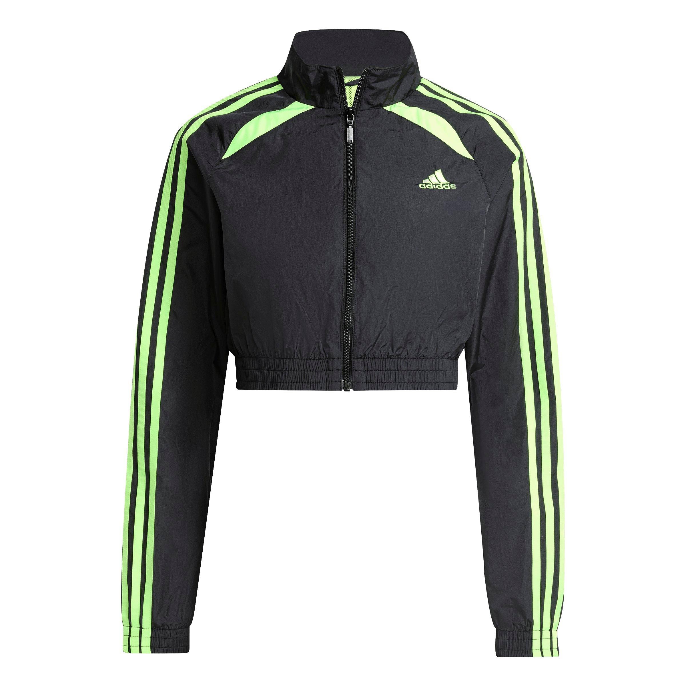 adidas Originals Women's Teamgeist Adicolor Cropped Track Jacket - BLACK/GREEN Thumbnail View 6