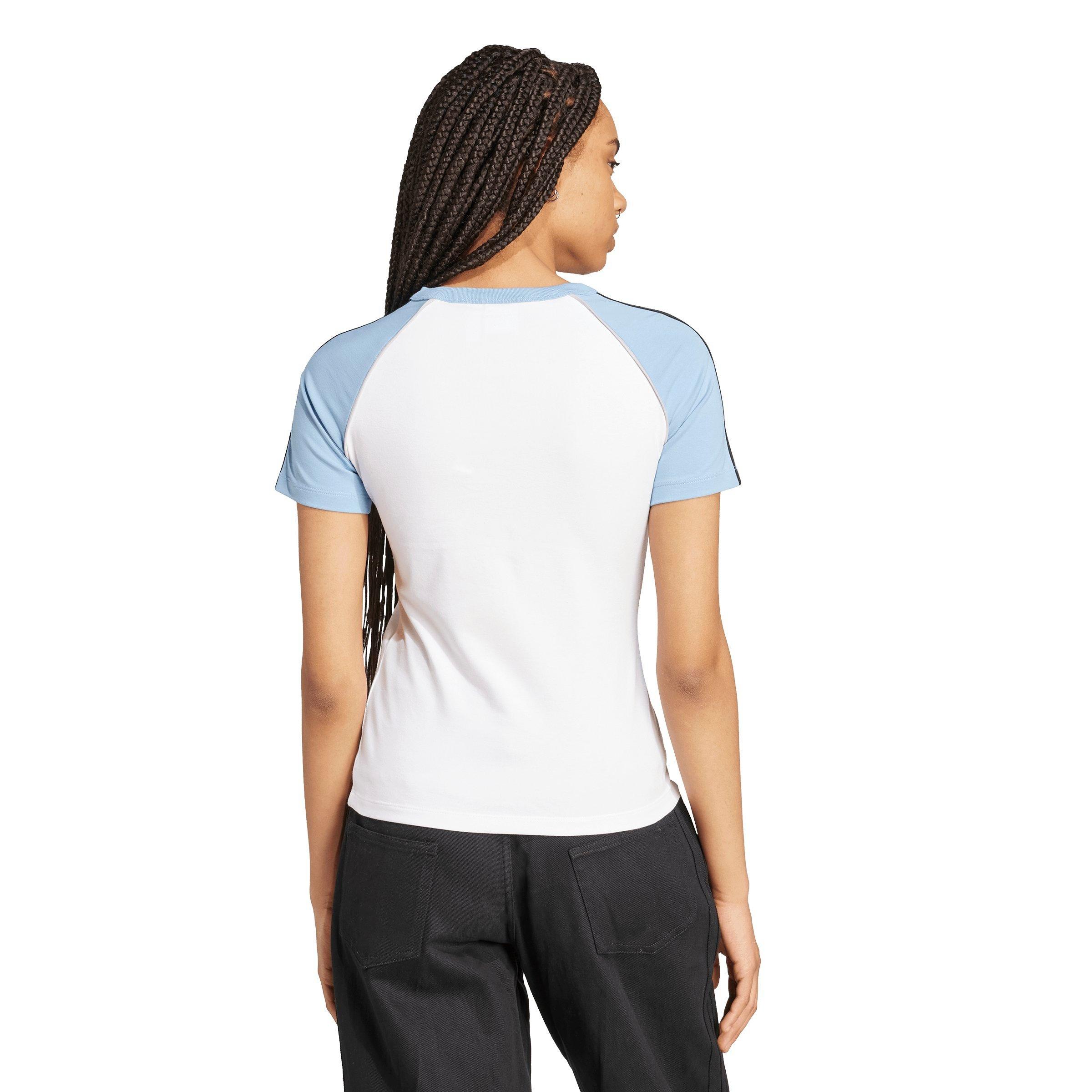 adidas Originals Women's Adicolor 3-Stripes Raglan Slim Tee - WHITE/BLUE Thumbnail View 2