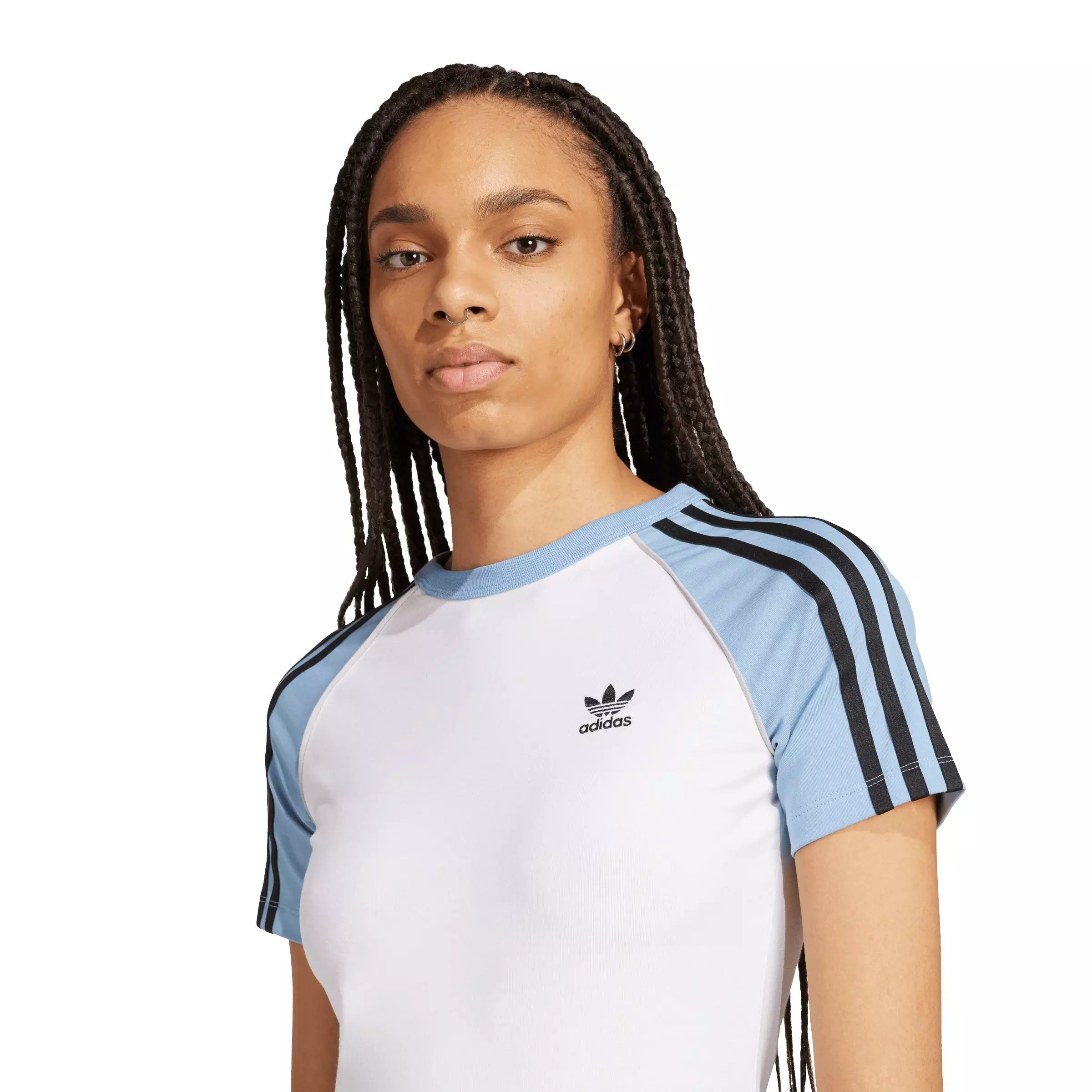 adidas Originals Women's Adicolor 3-Stripes Raglan Slim Tee - WHITE/BLUE