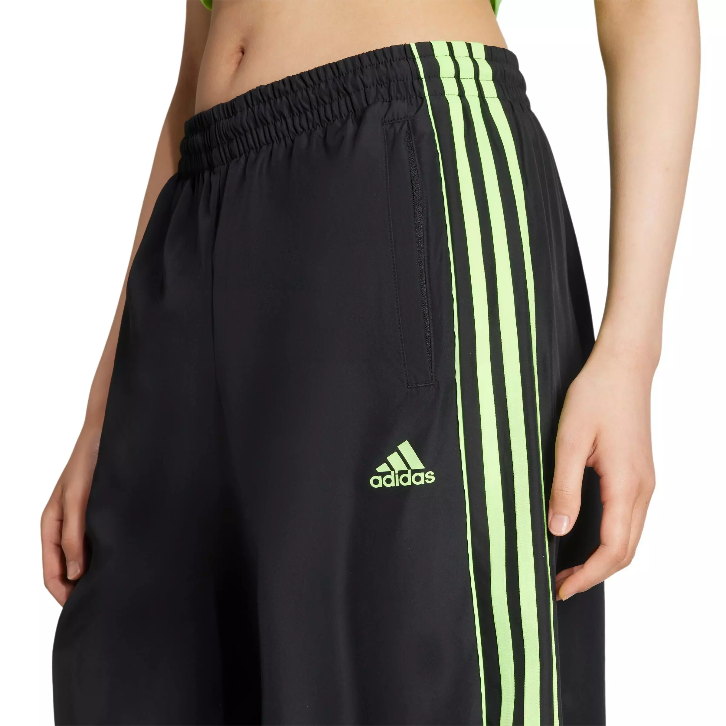 adidas Women's Teamgeist Adicolor Oversized Woven Track Pant​s - BLACK/GREEN