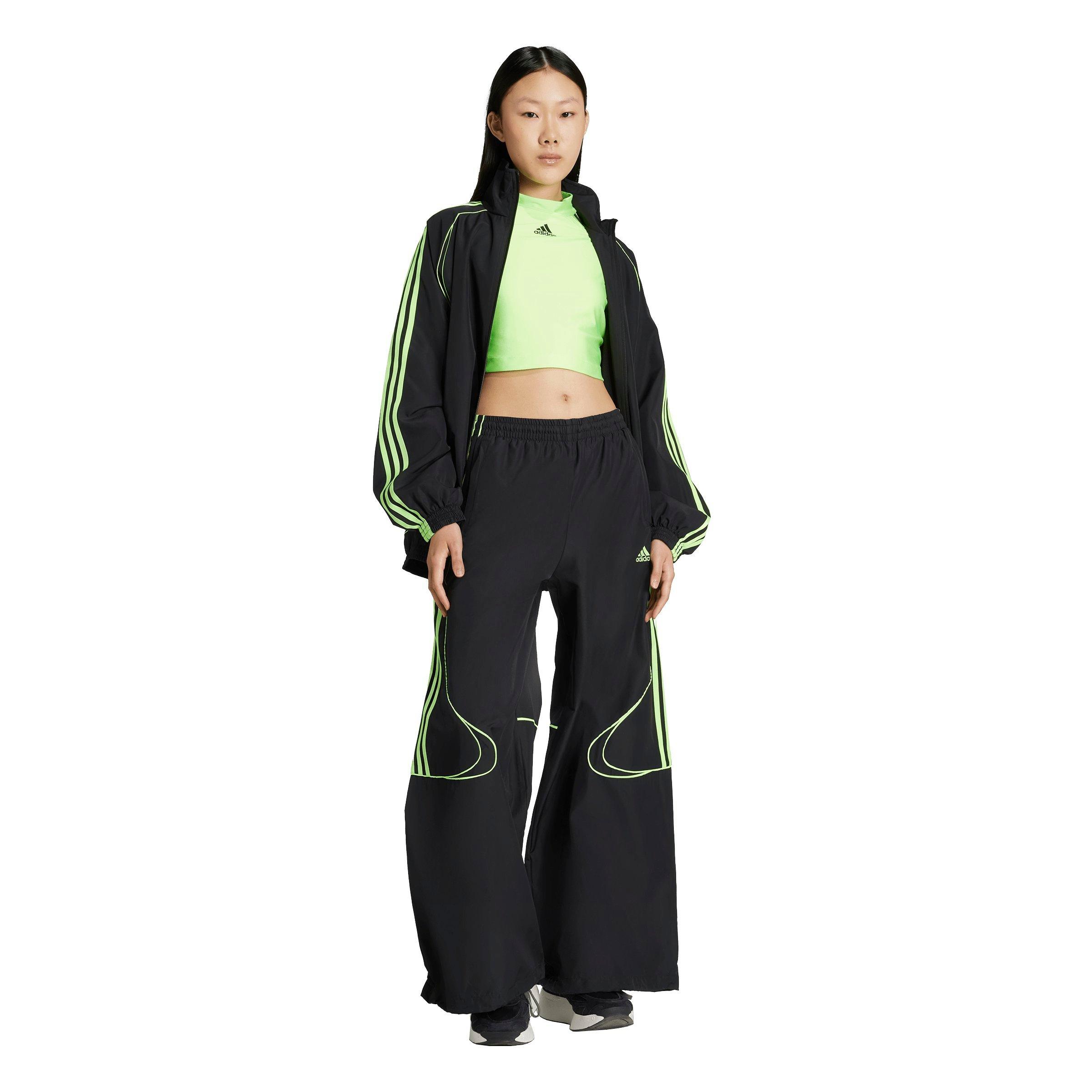 adidas Women's Teamgeist Adicolor Oversized Woven Track Pant​s - BLACK/GREEN Thumbnail View 5