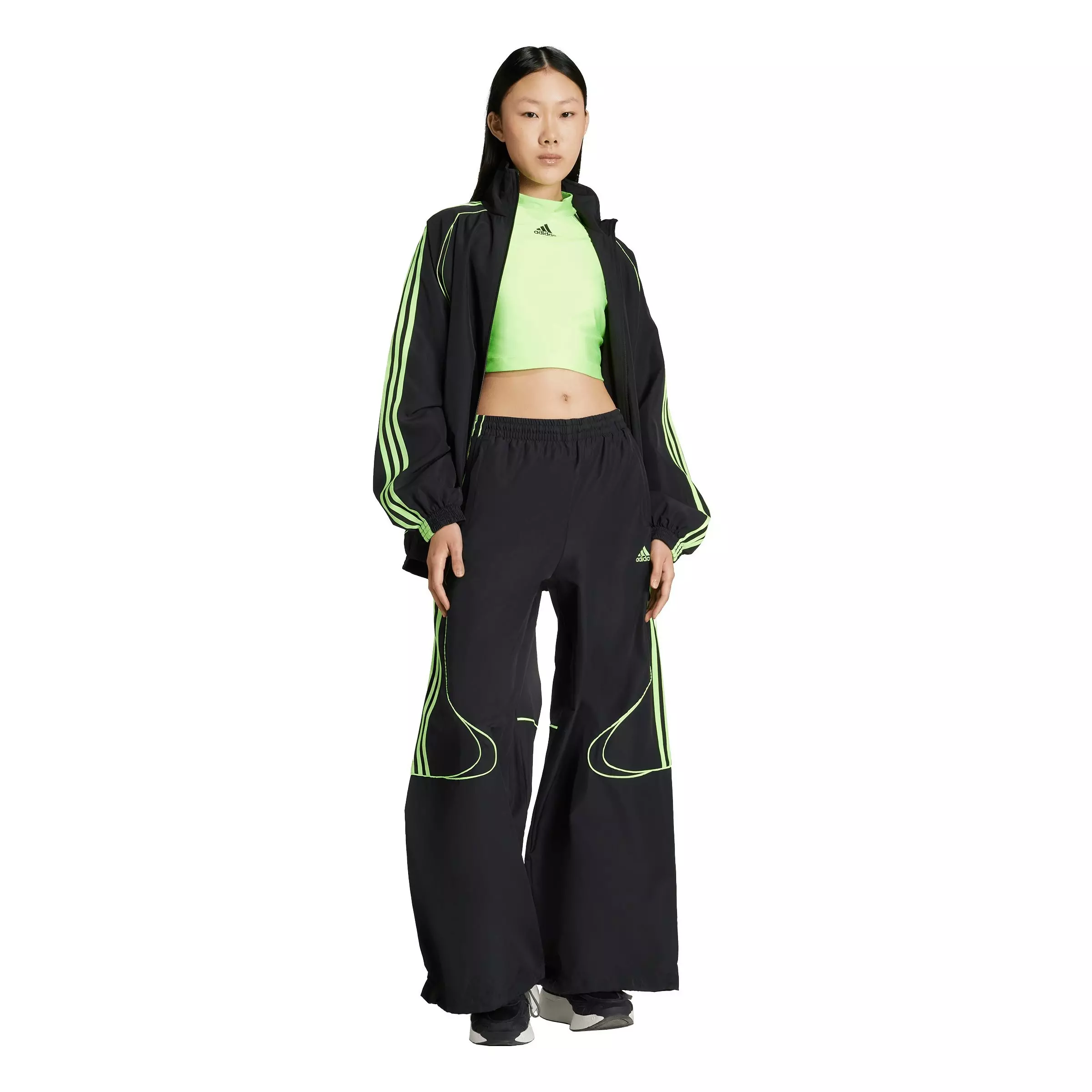 adidas Women's Teamgeist Adicolor Oversized Woven Track Pant​s - BLACK/GREEN