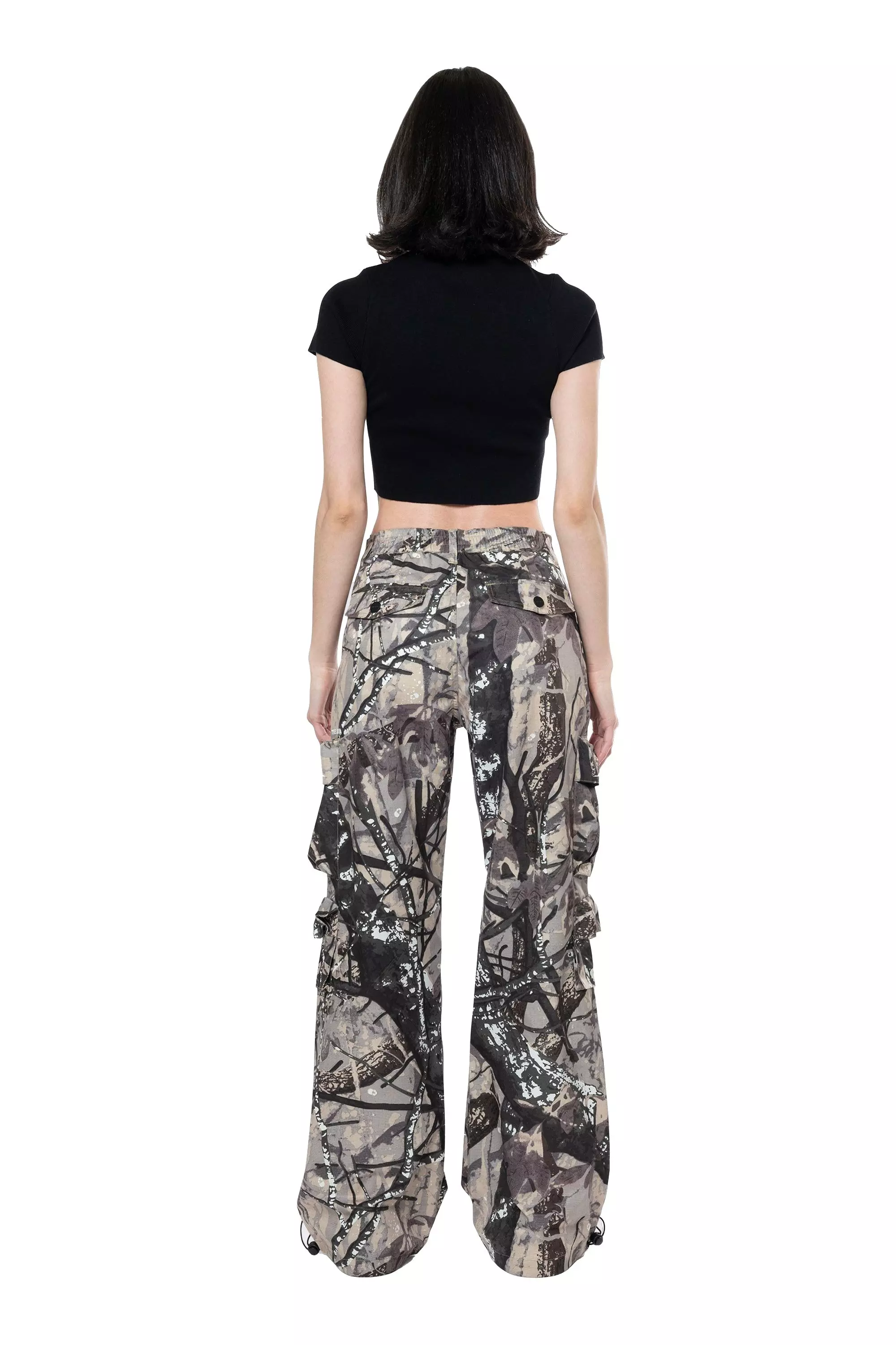 Smoke Rise Women's Wide Leg ATS Woven Pants - Wood Camo - CAMO/BLACK