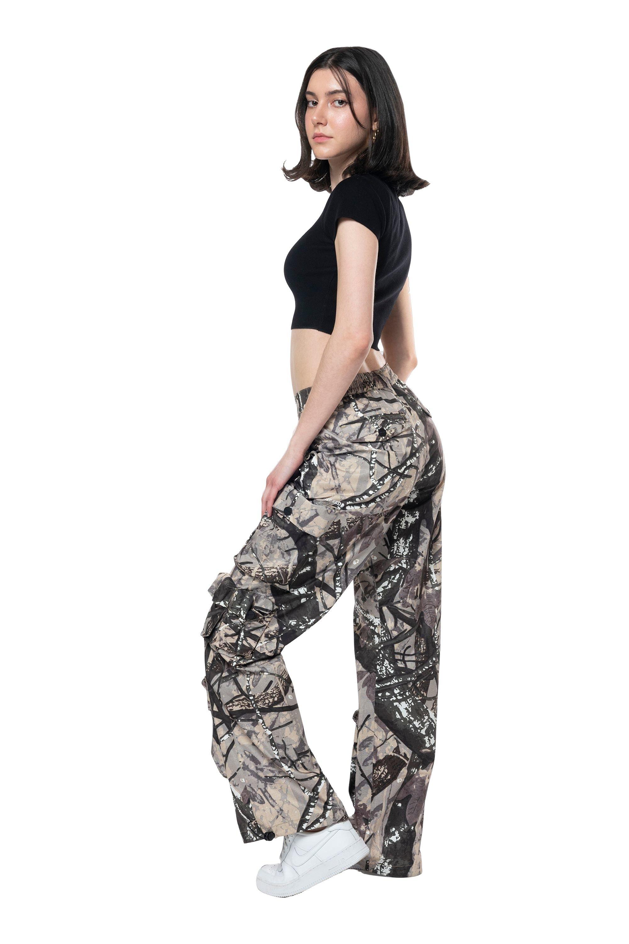 Smoke Rise Women's Wide Leg ATS Woven Pants - Wood Camo - CAMO/BLACK Thumbnail View 3