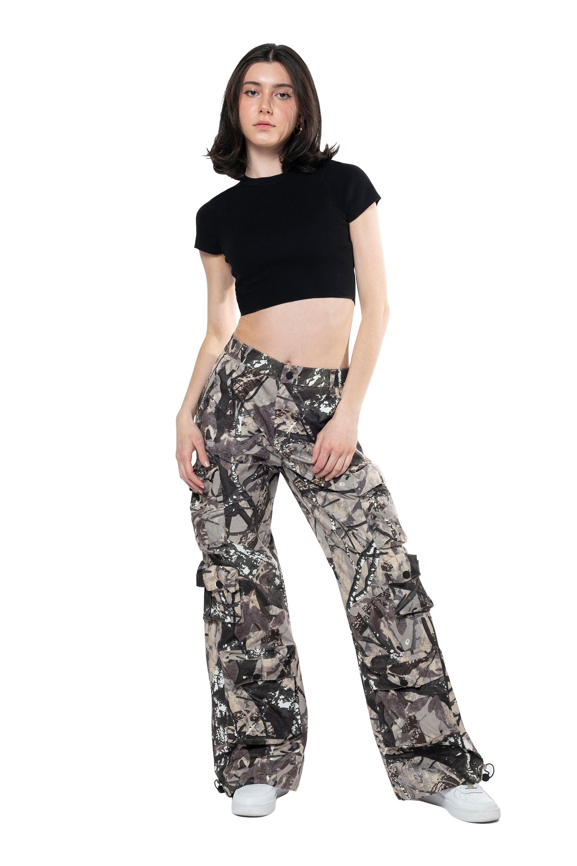 Smoke Rise Women's Wide Leg ATS Woven Pants - Wood Camo - CAMO/BLACK Thumbnail View 4