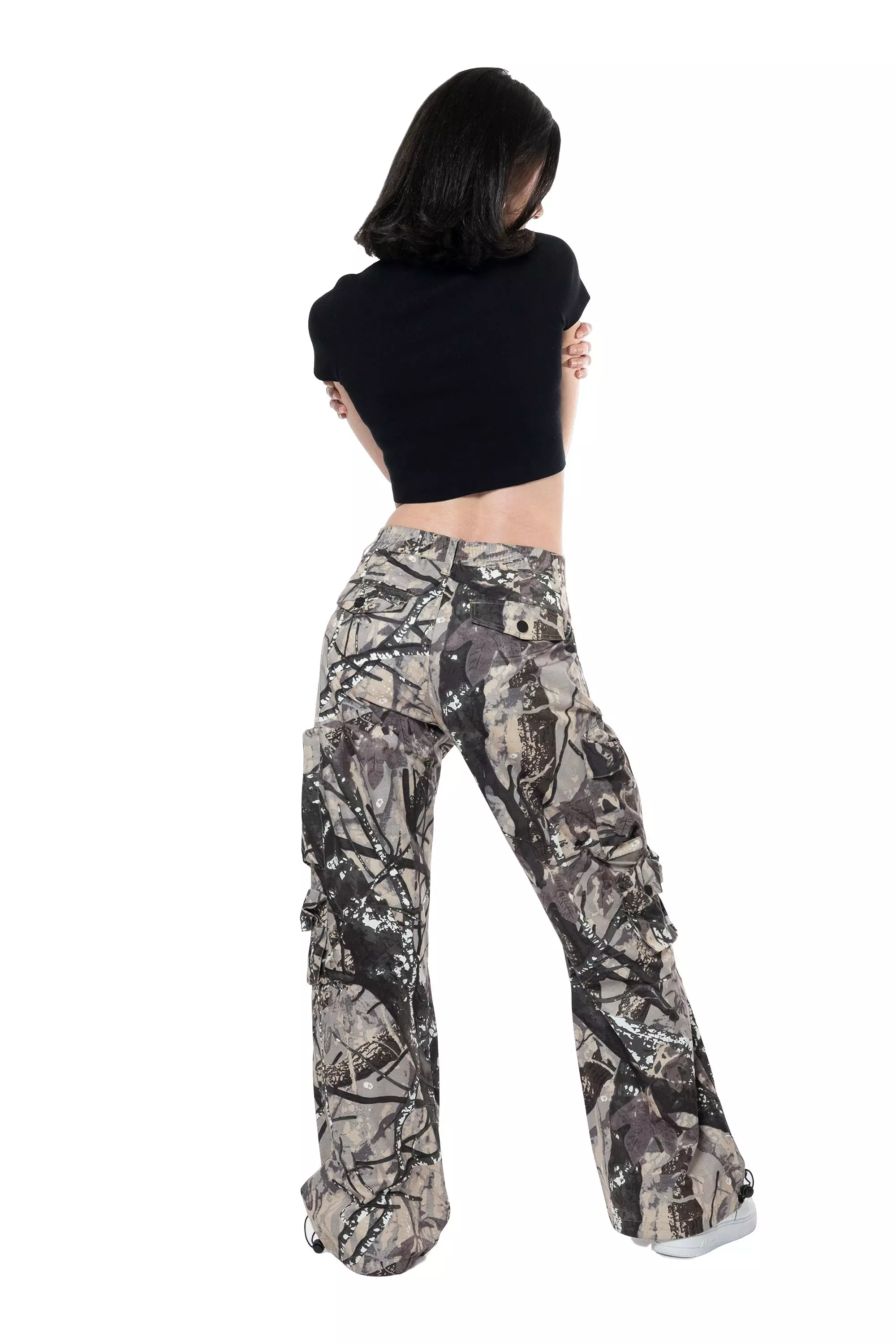 Smoke Rise Women's Wide Leg ATS Woven Pants - Wood Camo - CAMO/BLACK