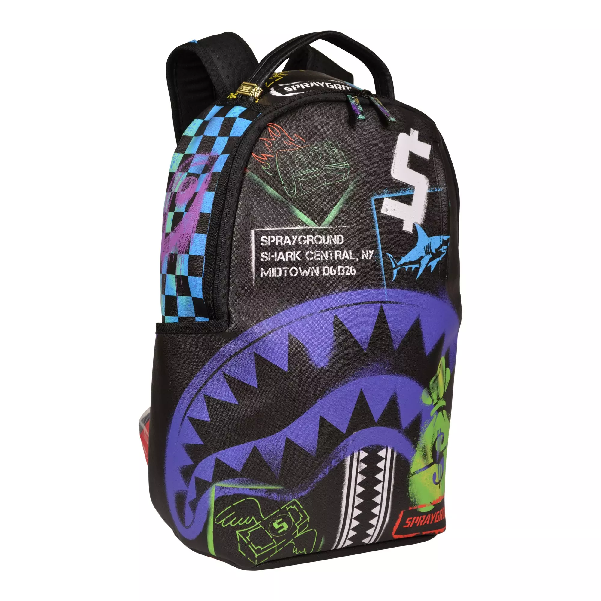 Sprayground Shark Central Stencils Backpack - BLACK