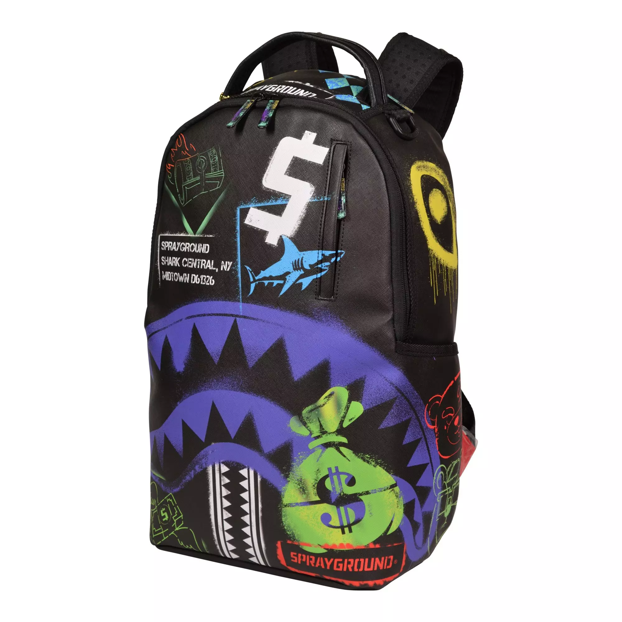 Sprayground Shark Central Stencils Backpack - BLACK