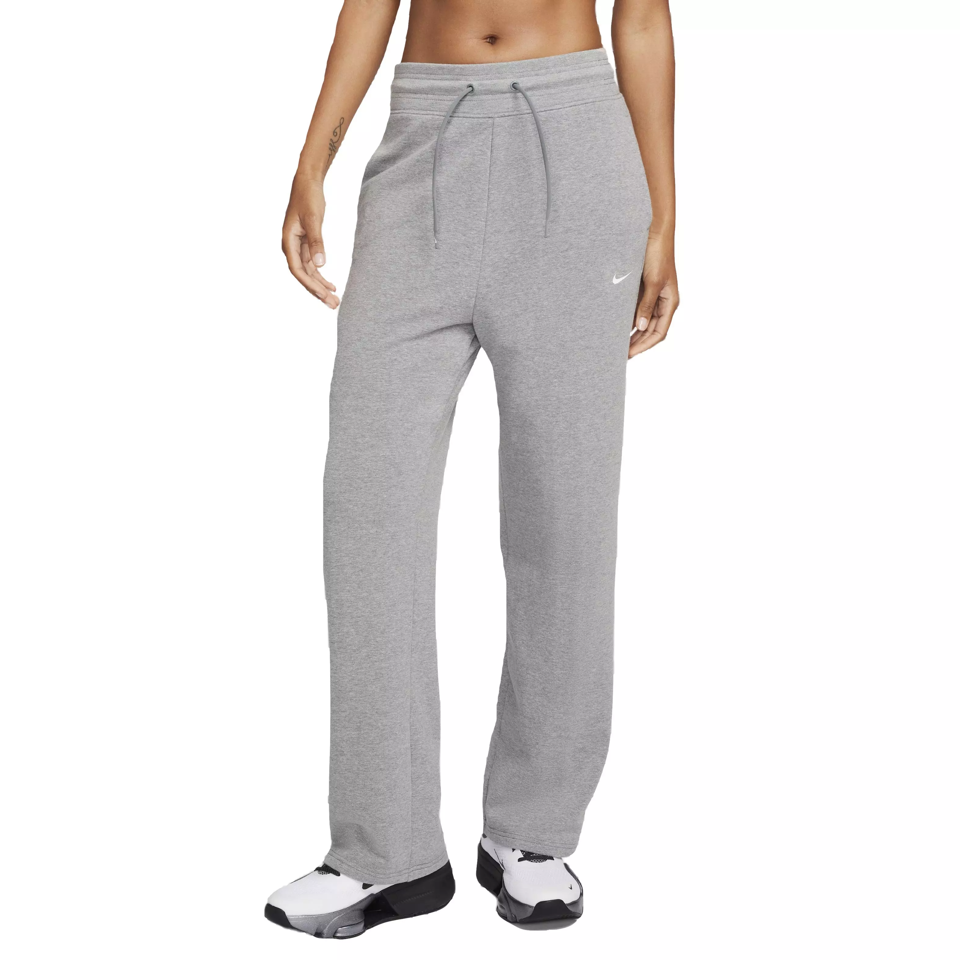 Nike Women's One Dri-FIT High-Rise Open-Hem French Terry Sweatpants - GREY
