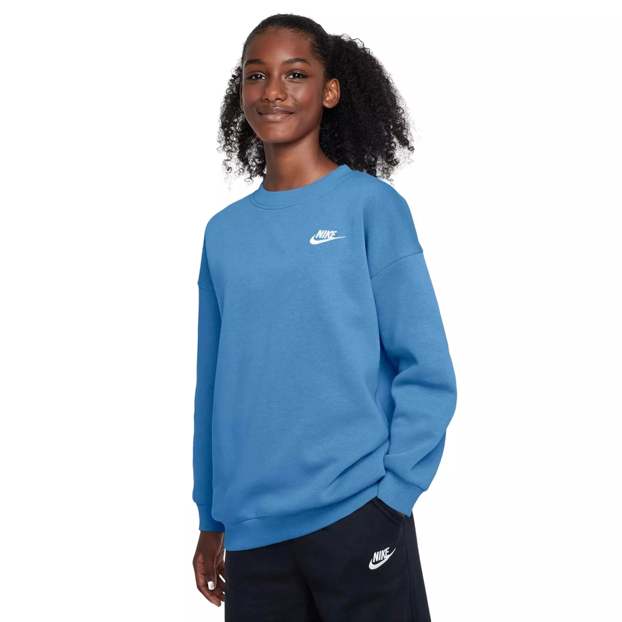 Nike Big Girls' Sportswear Club Fleece Oversized Crew LBR Sweatshirt - BLUE