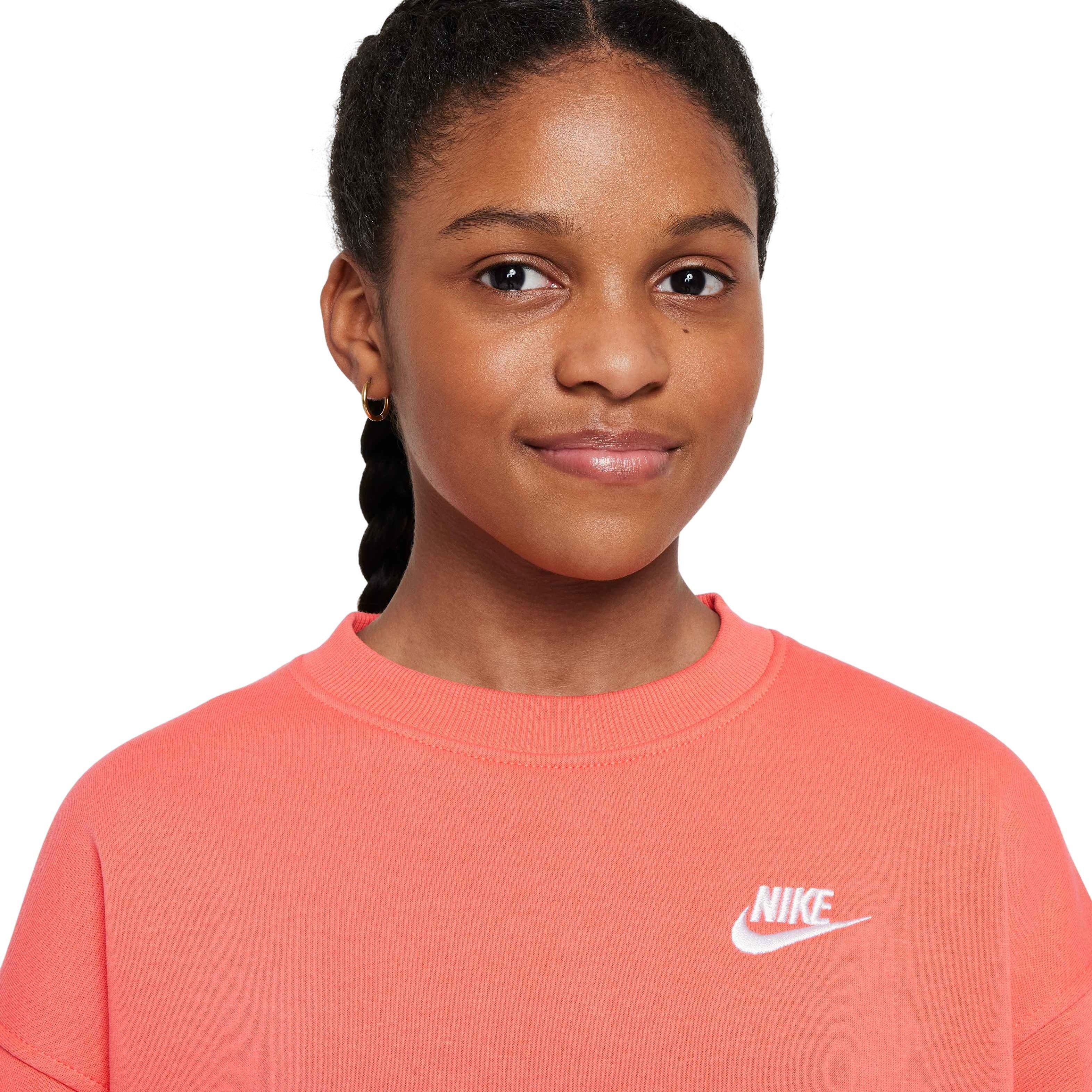 Nike Big Girls' Sportswear Club Fleece Oversized Crew LBR Sweatshirt - ORANGE Thumbnail View 3
