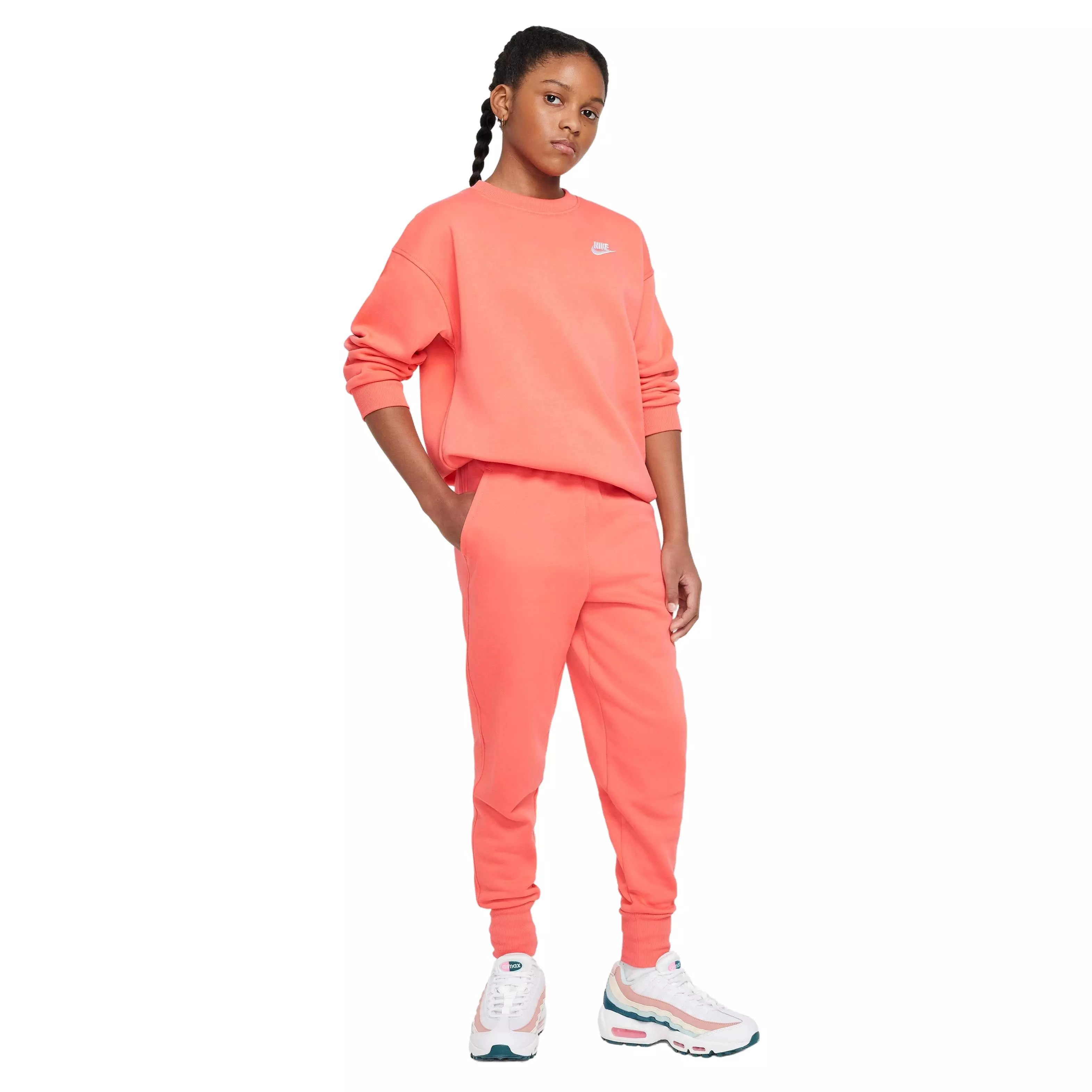 Nike Big Girls' Sportswear Club Fleece Oversized Crew LBR Sweatshirt - ORANGE
