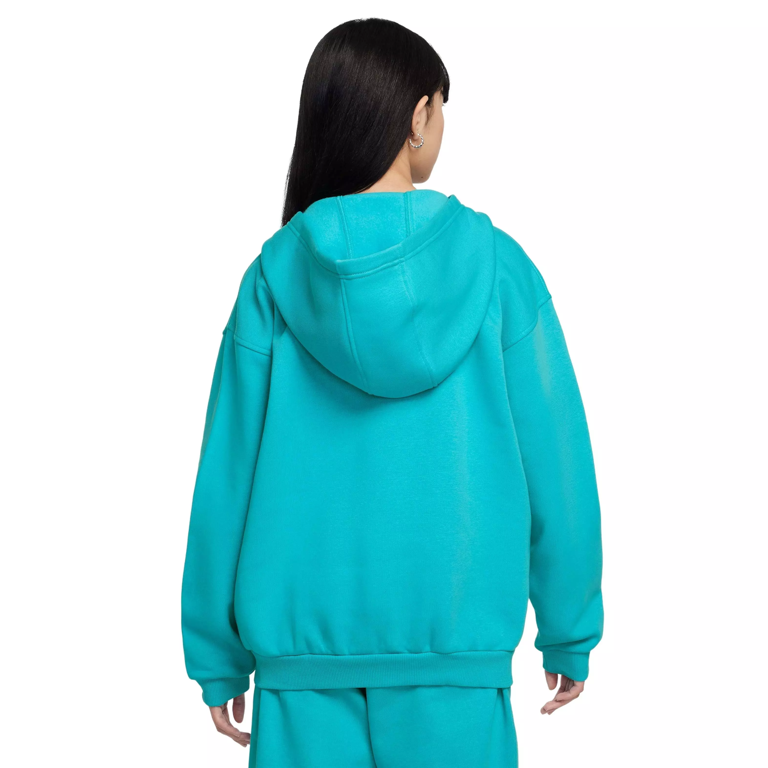 Nike Big Girls' Sportswear Club Fleece Oversized Full-Zip Jacket -Turquoise - TURQUOISE 