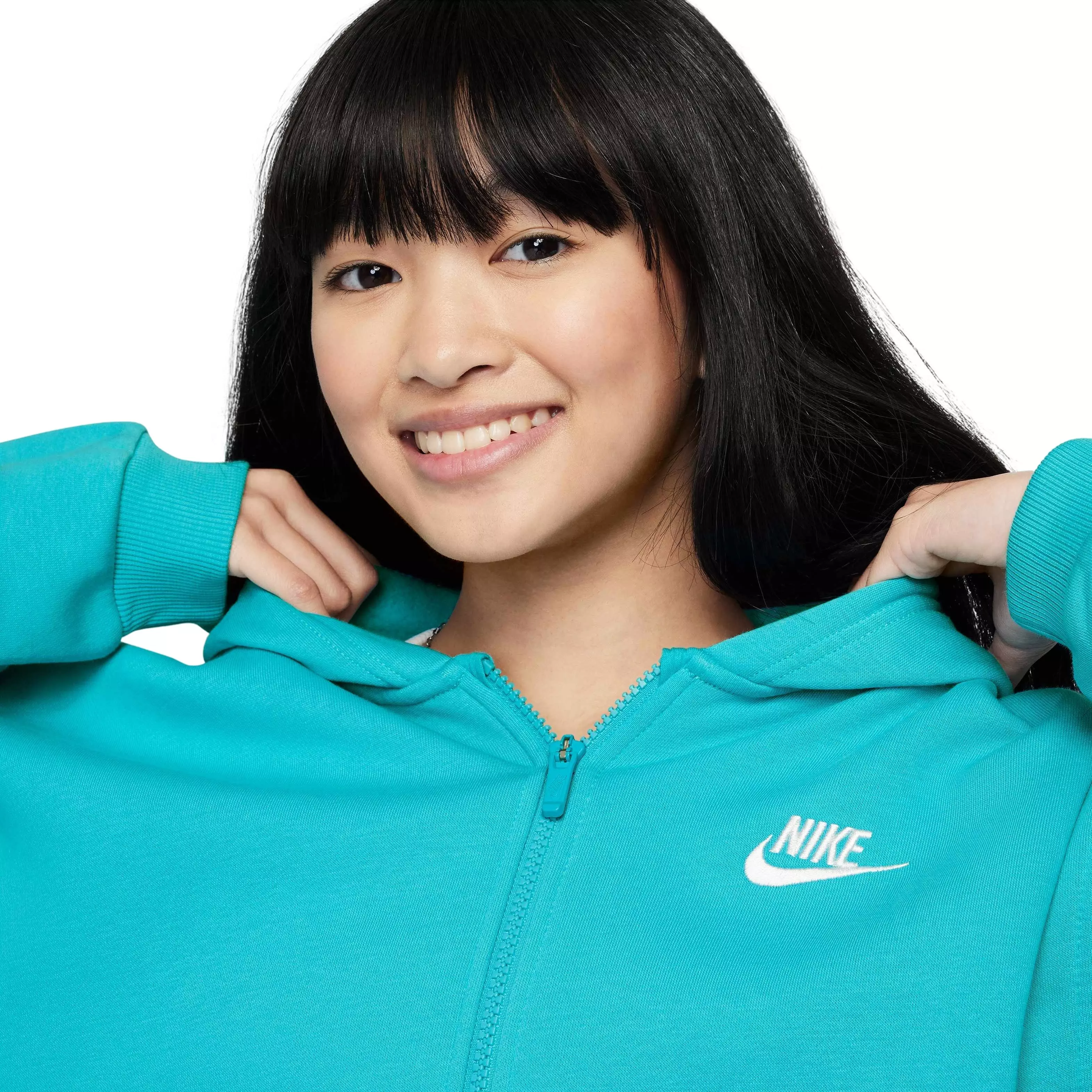 Nike Big Girls' Sportswear Club Fleece Oversized Full-Zip Jacket -Turquoise - TURQUOISE 