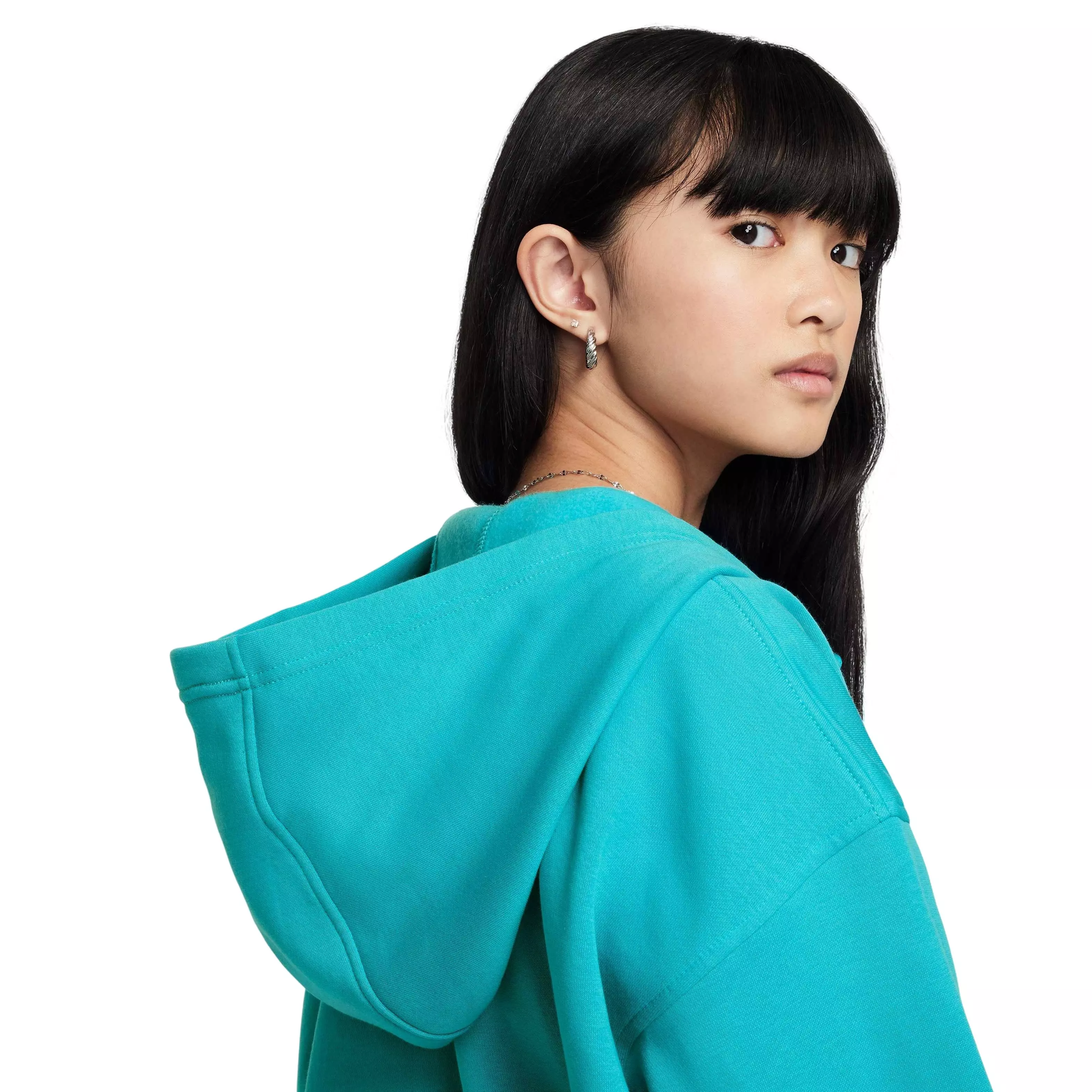 Nike Big Girls' Sportswear Club Fleece Oversized Full-Zip Jacket -Turquoise - TURQUOISE 