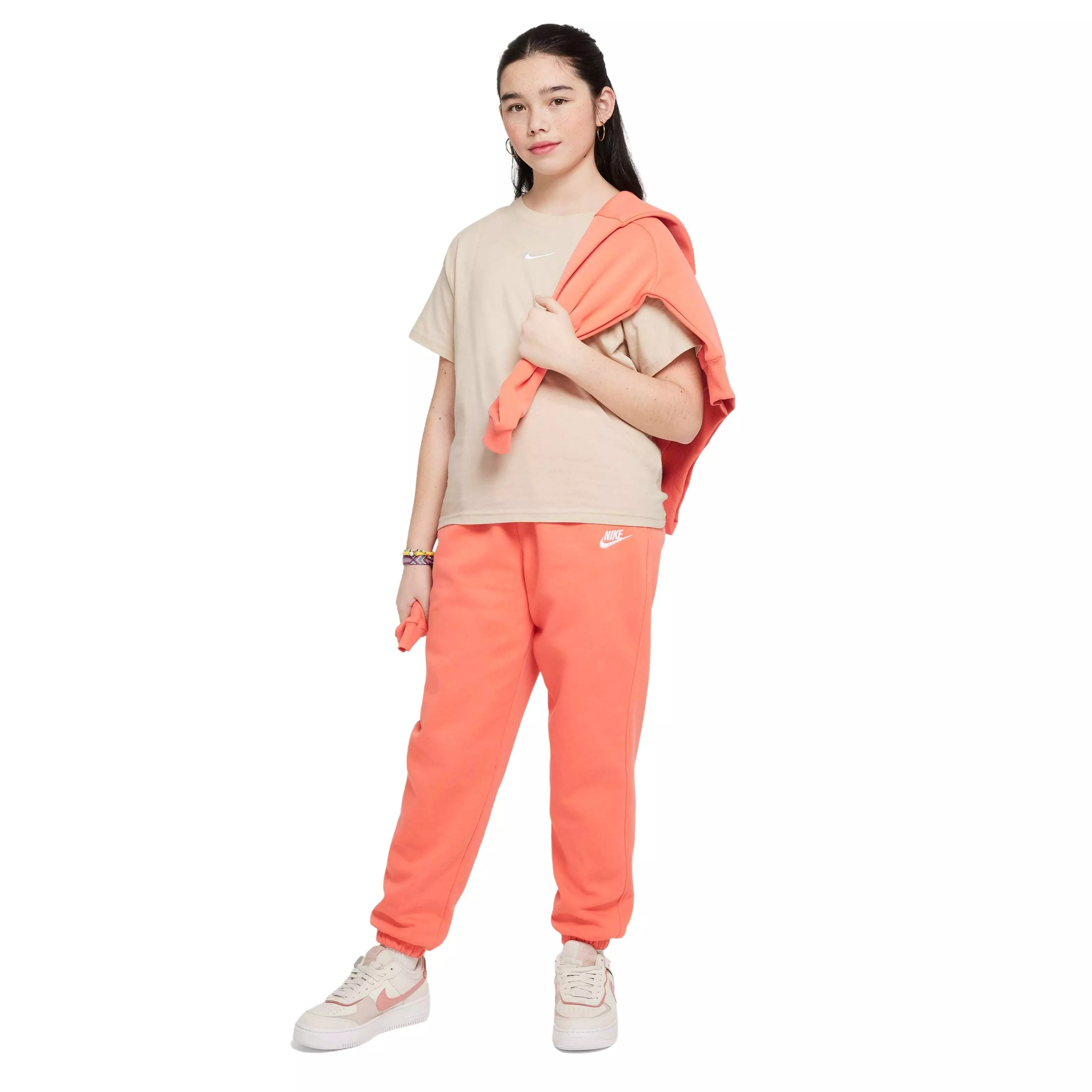 Nike Big Girls' Sportswear Club Lightweight Fleece Loose Pants - ORANGE