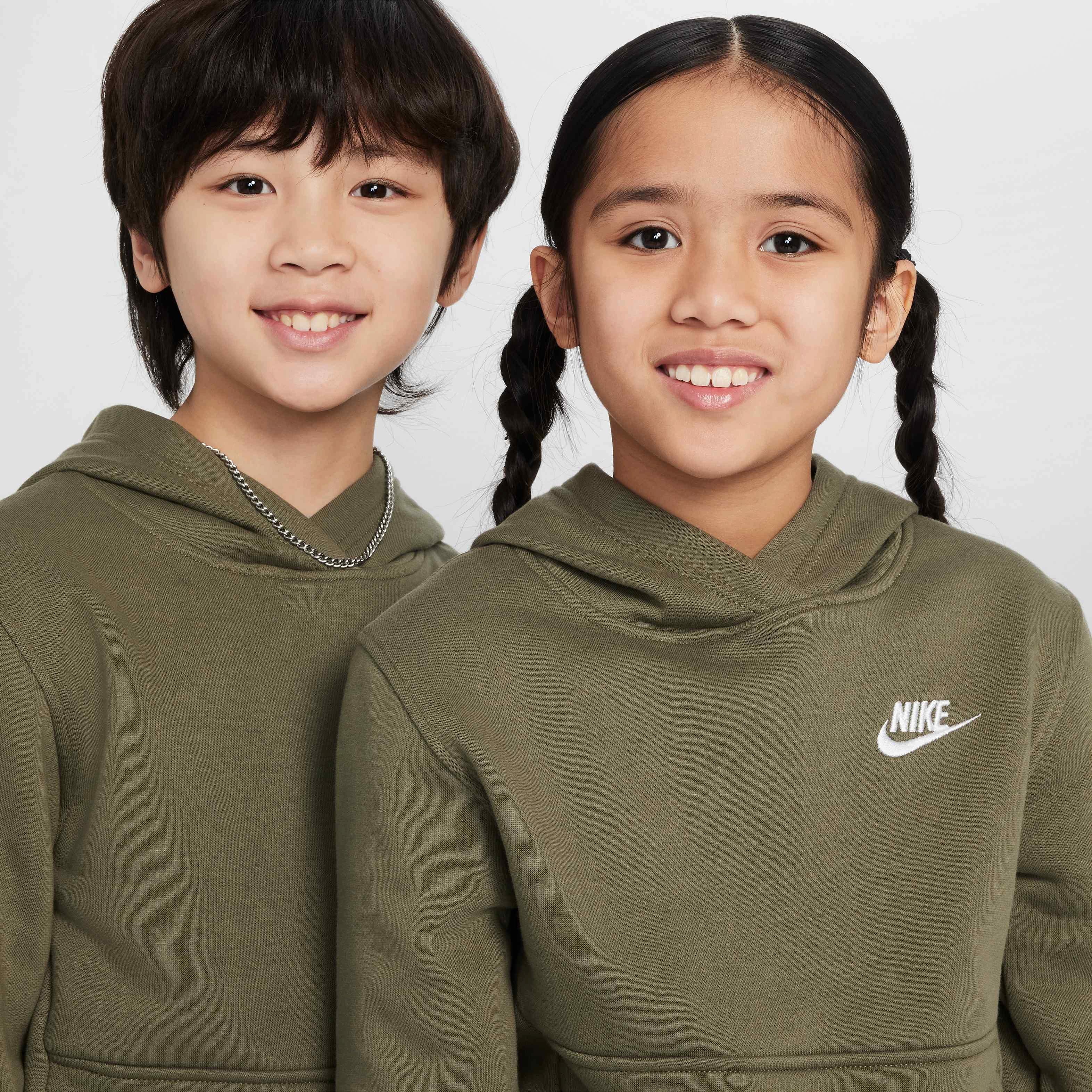 Nike Big Kids' Sportswear Club Fleece LBR Pullover Hoodie - OLIVE Thumbnail View 3