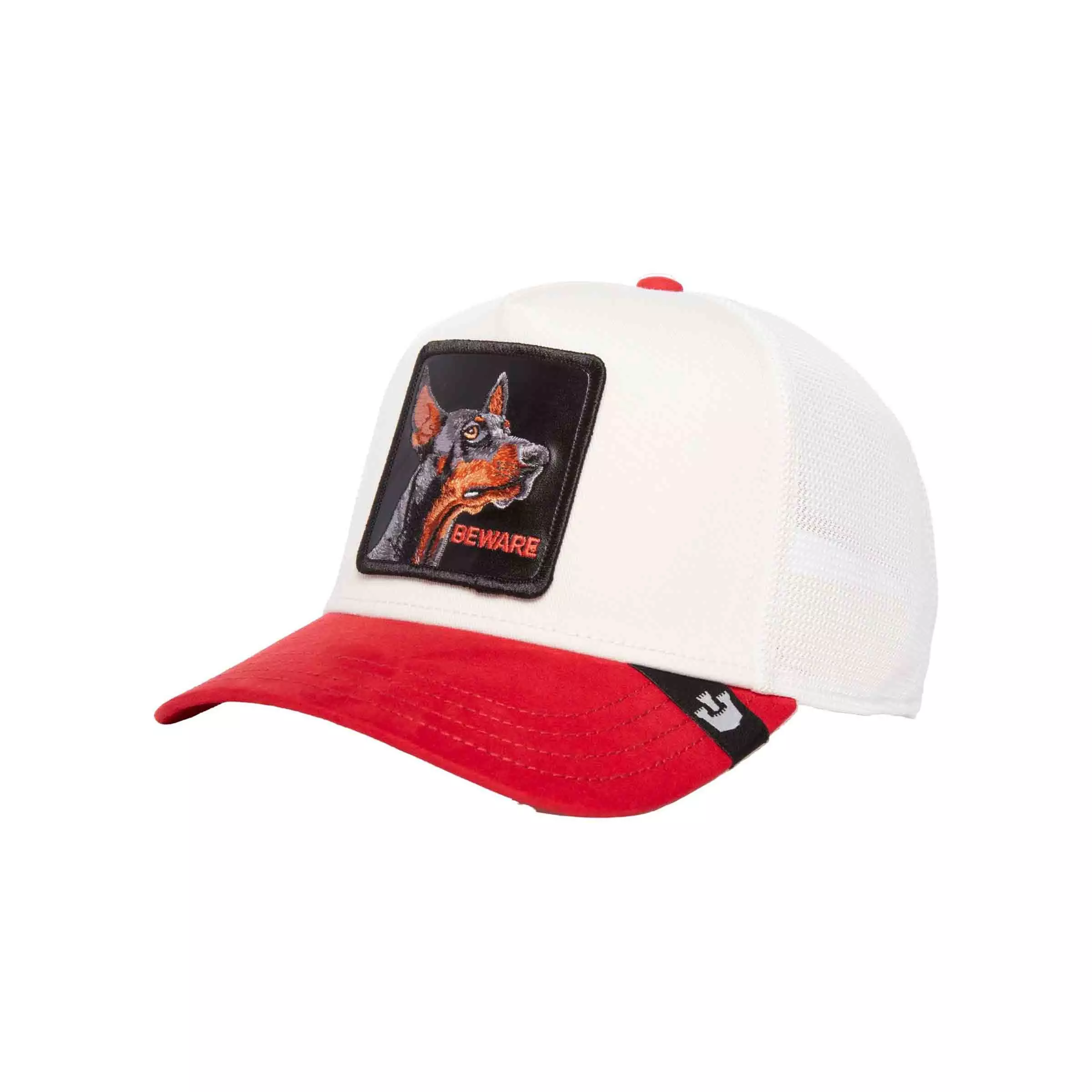 Goorin Bros. Suede Doberman Trucker Snapback Hat-White/Red - WHITE/RED