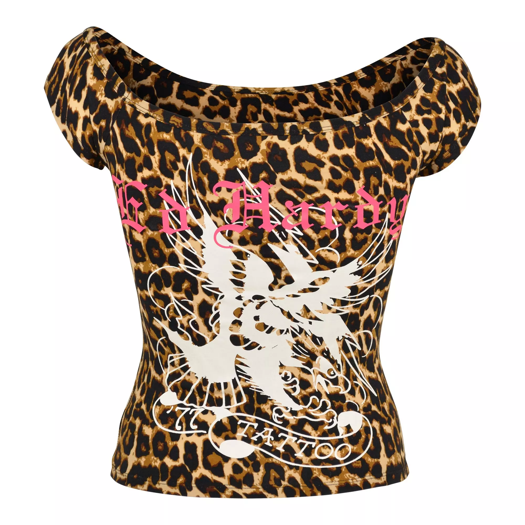Ed Hardy Women's OTS Leo Heart Shirt - BROWN/BLACK