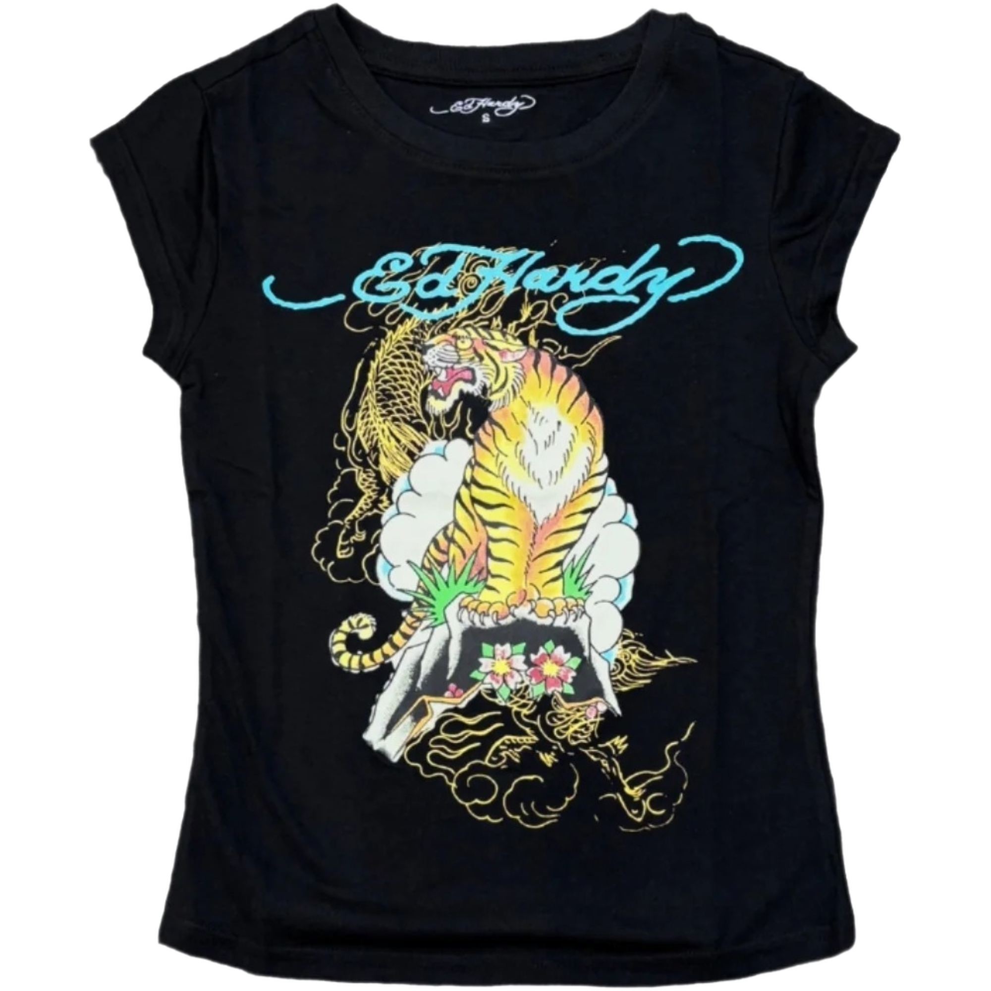 Ed Hardy Women's Heart Cap Sleeve Tee-Black - BLACK Thumbnail View 1