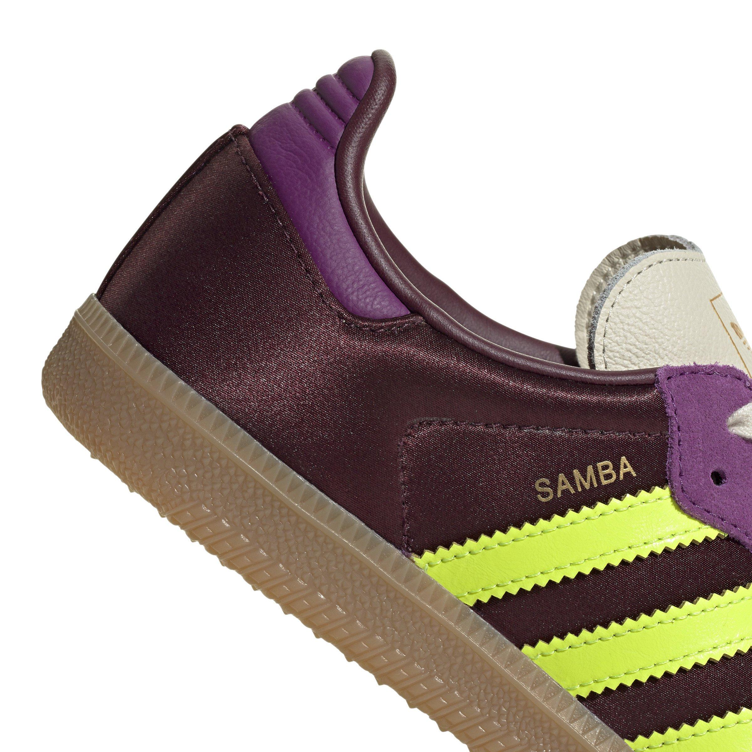 adidas Originals Samba OG Satin "Maroon/Rich Mauve/Gum" Women's Shoe - PURPLE/YELLOW Thumbnail View 4