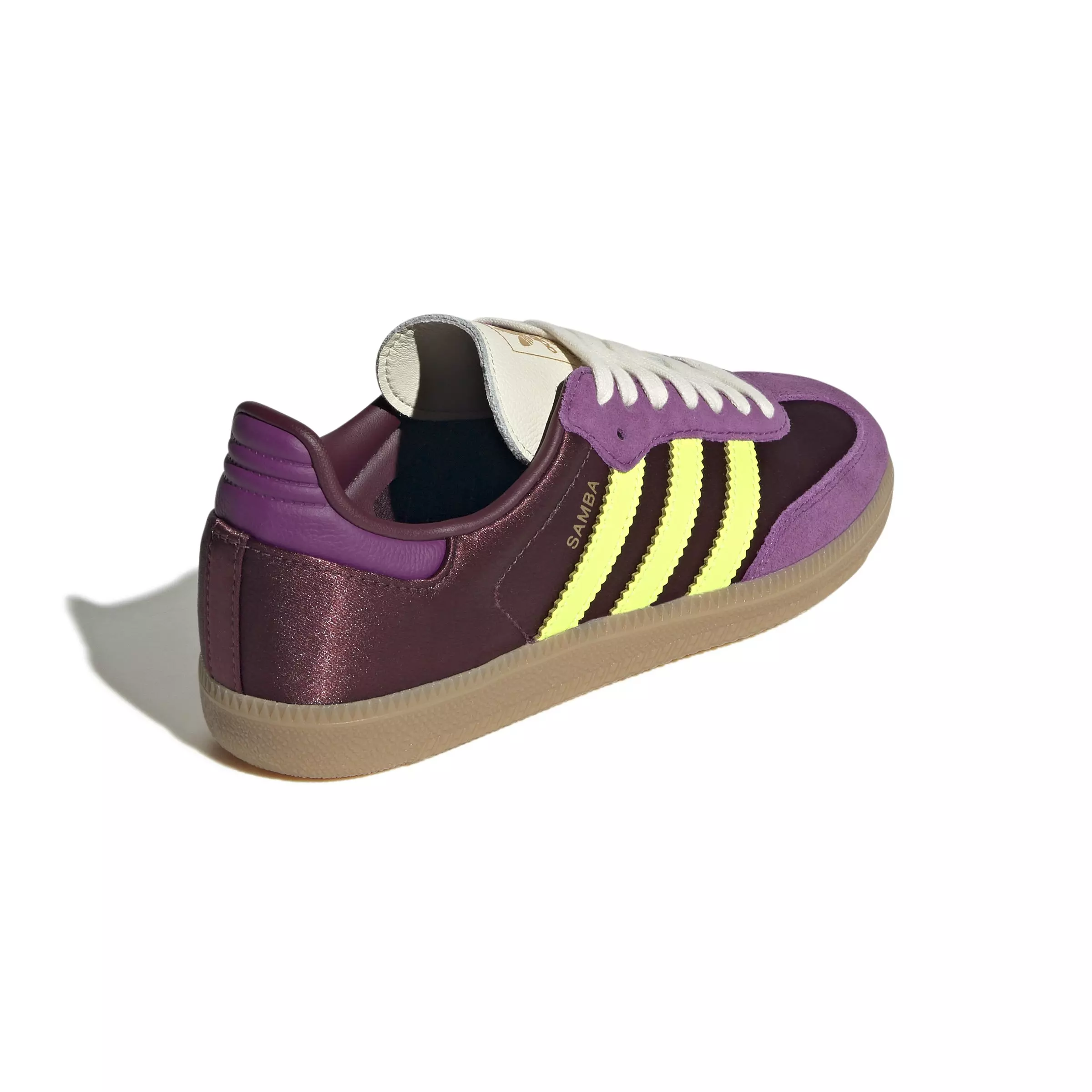 adidas Originals Samba OG Satin "Maroon/Rich Mauve/Gum" Women's Shoe - PURPLE/YELLOW
