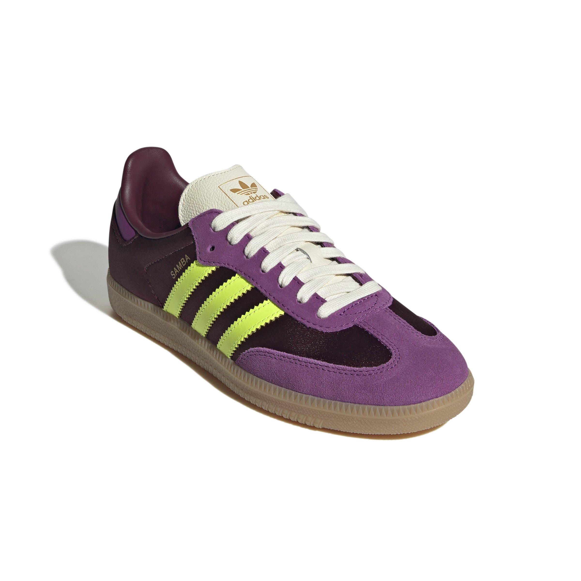 adidas Originals Samba OG Satin "Maroon/Rich Mauve/Gum" Women's Shoe - PURPLE/YELLOW Thumbnail View 6