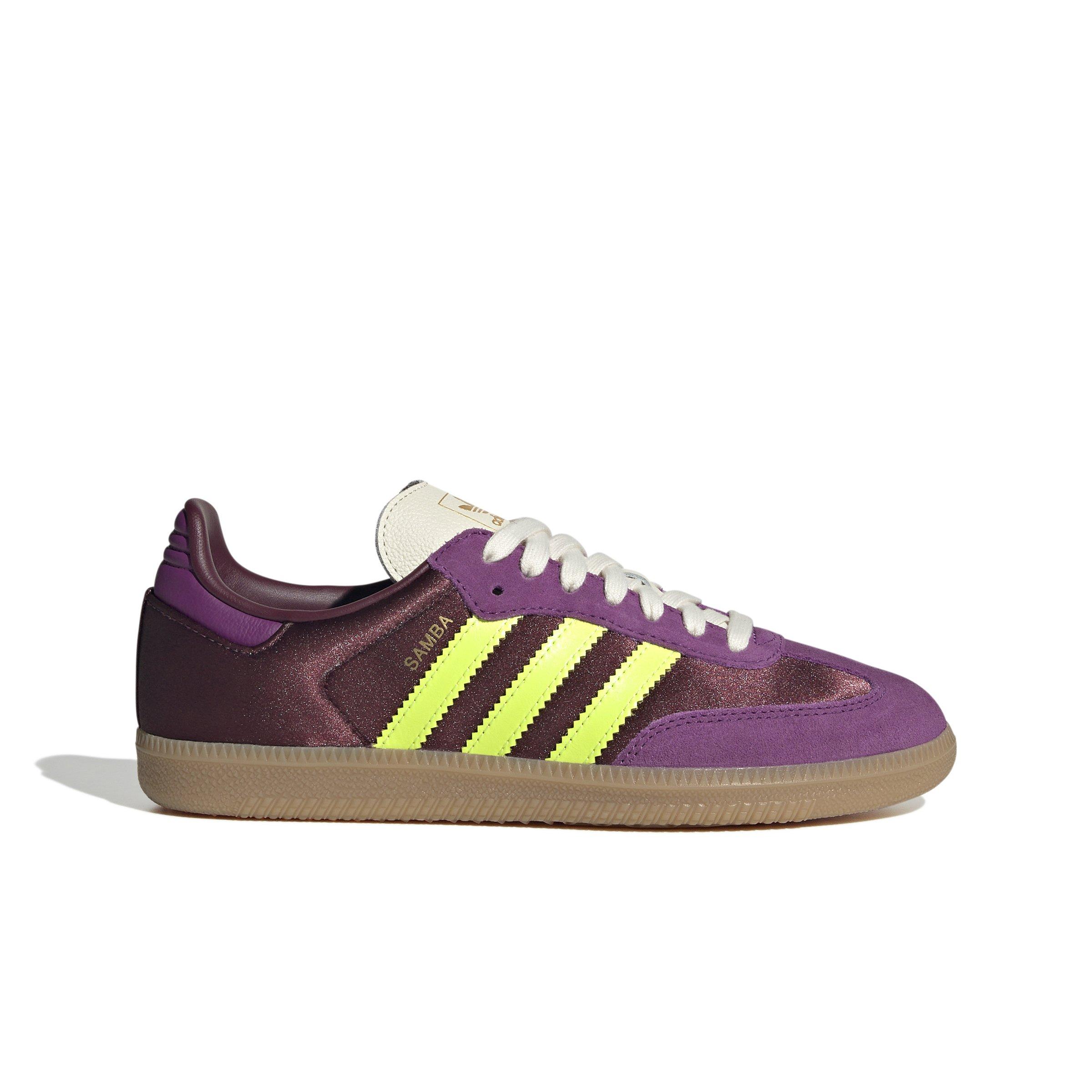 adidas Originals Samba OG Satin "Maroon/Rich Mauve/Gum" Women's Shoe - PURPLE/YELLOW Thumbnail View 1