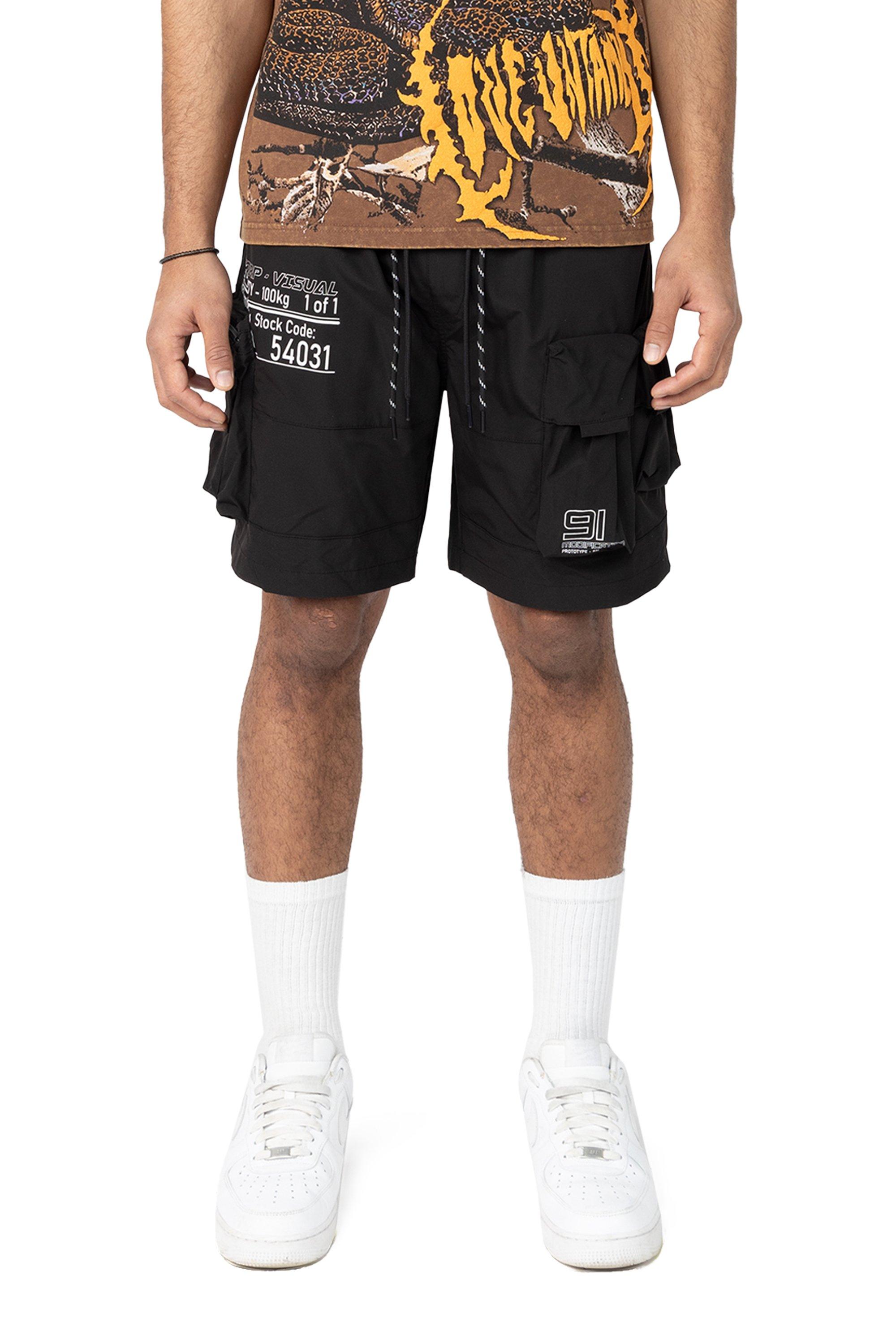 Smoke Rise Men's Utility Cargo Nylon Shorts - Black - BLACK Thumbnail View 1