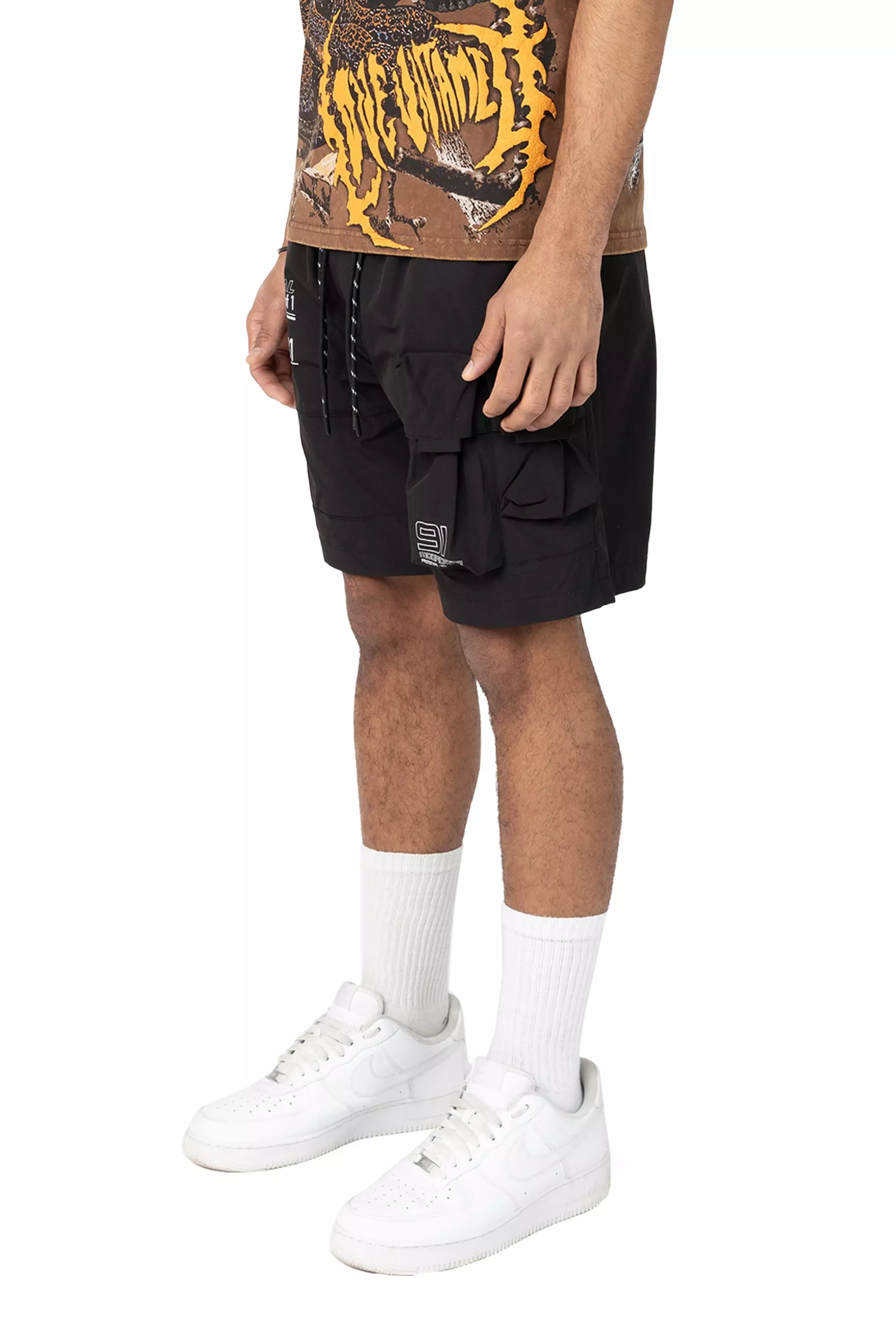 Smoke Rise Men's Utility Cargo Nylon Shorts - Black - BLACK