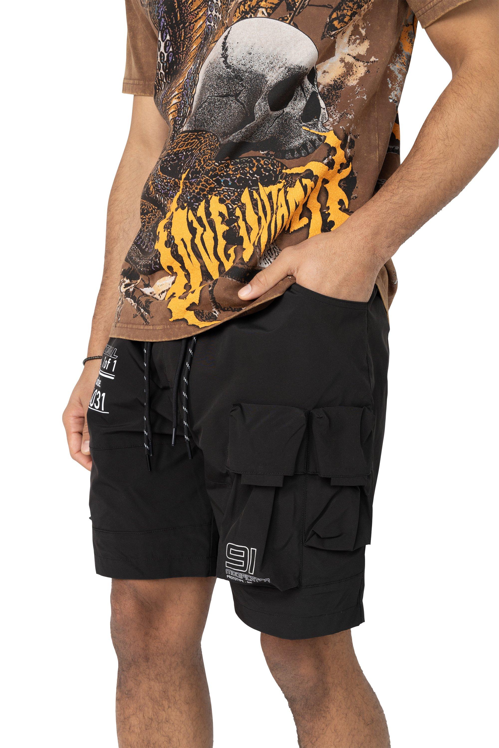 Smoke Rise Men's Utility Cargo Nylon Shorts - Black - BLACK Thumbnail View 4