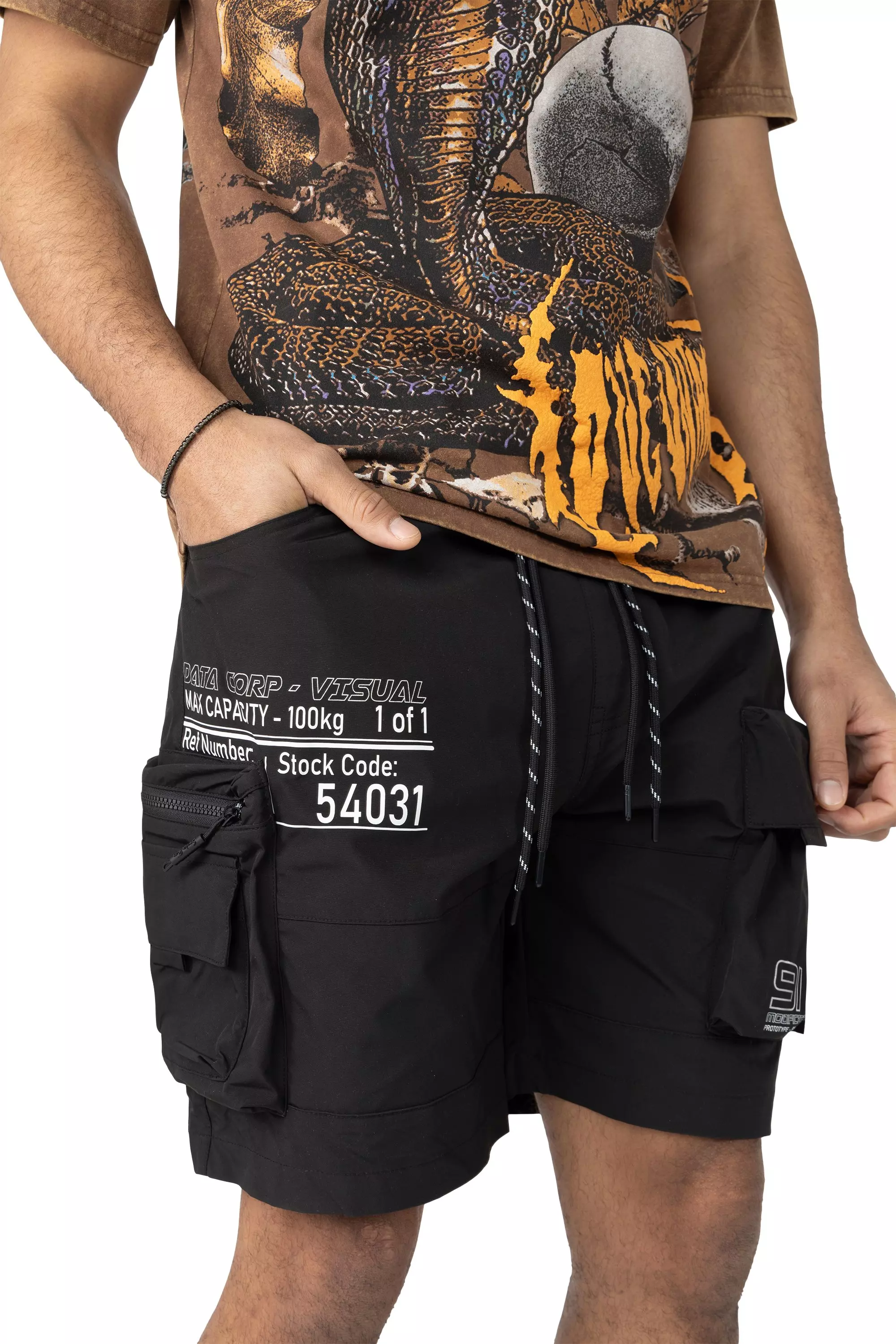 Smoke Rise Men's Utility Cargo Nylon Shorts - Black - BLACK