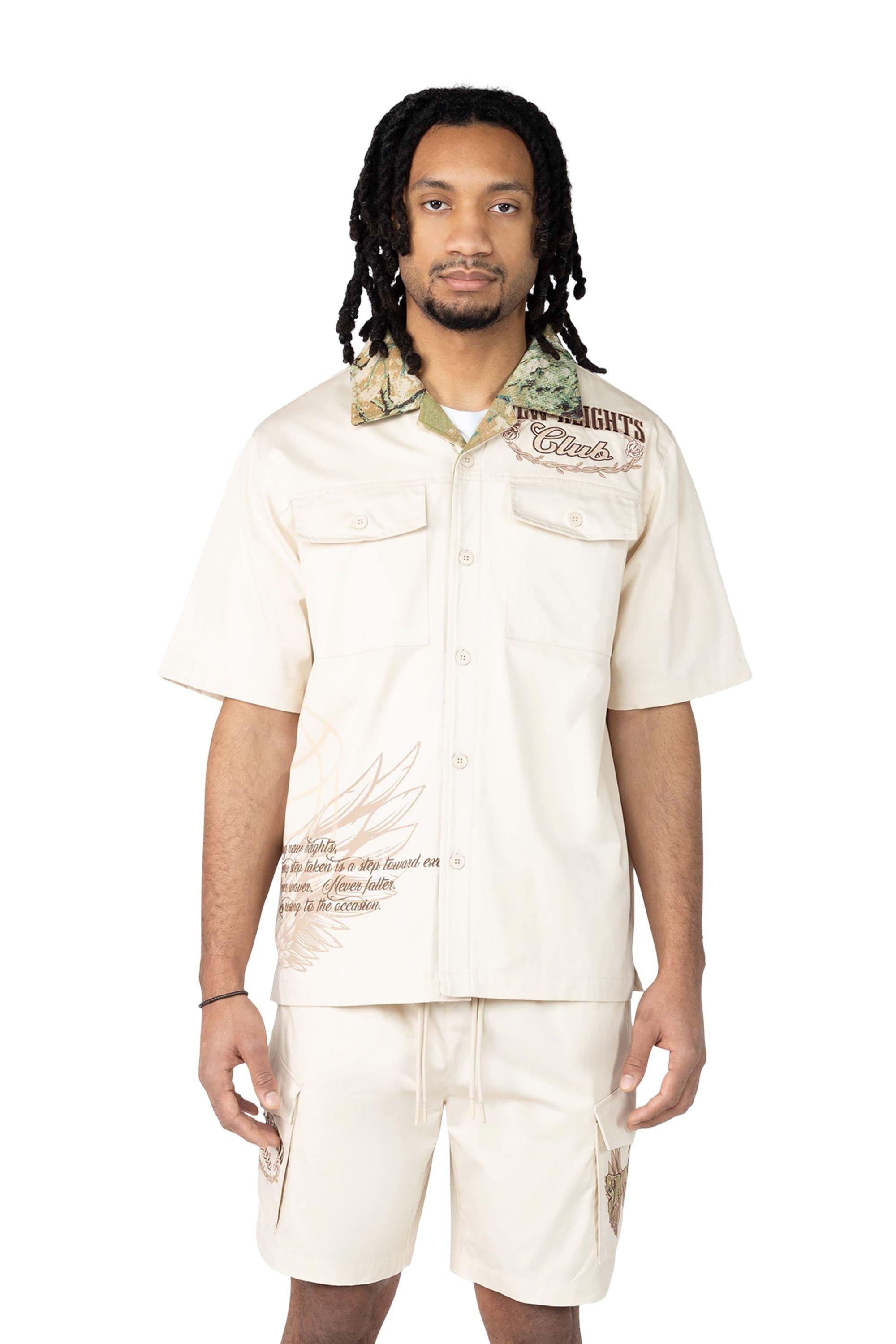 Smoke Rise Men's Boxy Tapestry Camo Shirt - Ecru - CREAM Thumbnail View 1