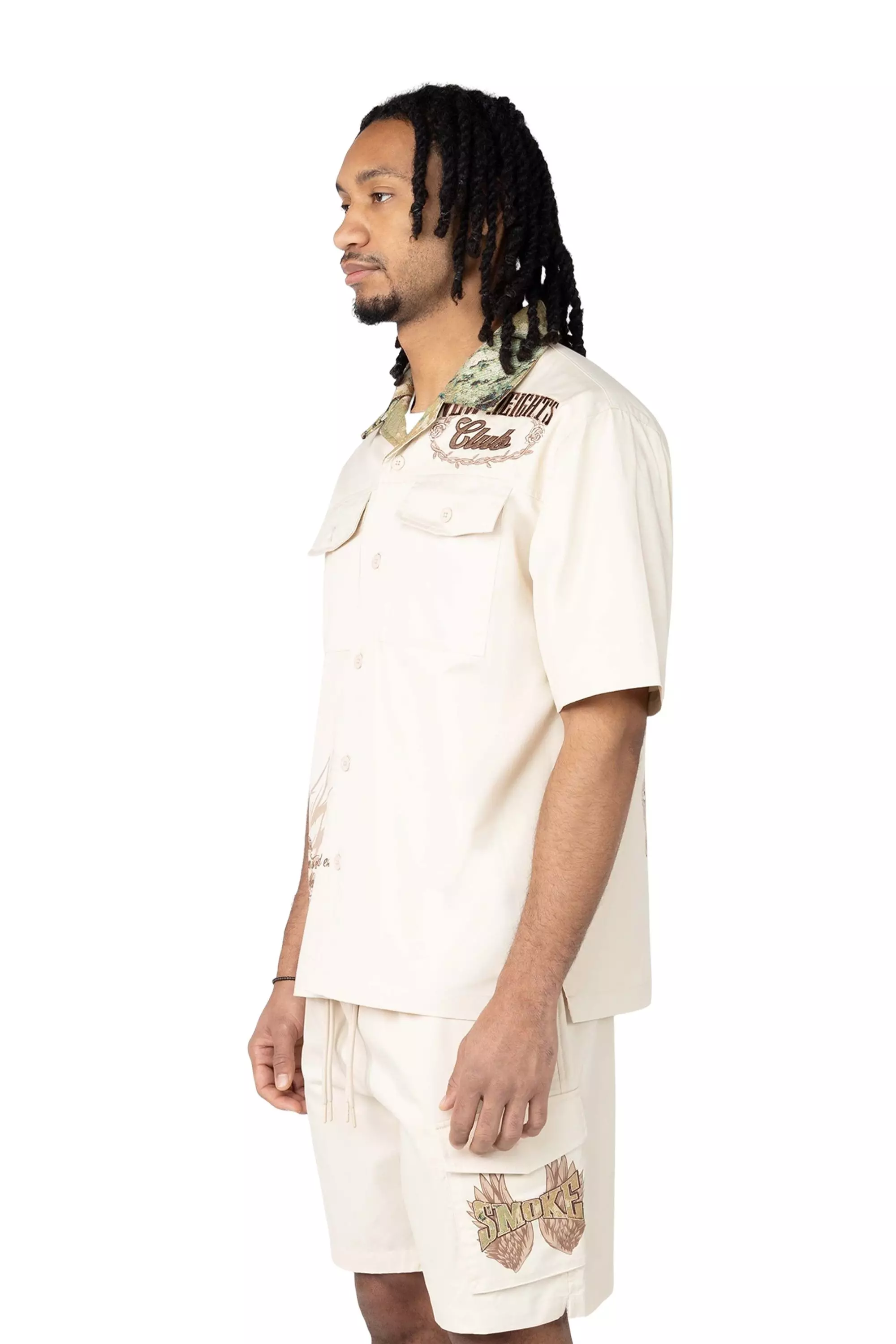 Smoke Rise Men's Boxy Tapestry Camo Shirt - Ecru - CREAM