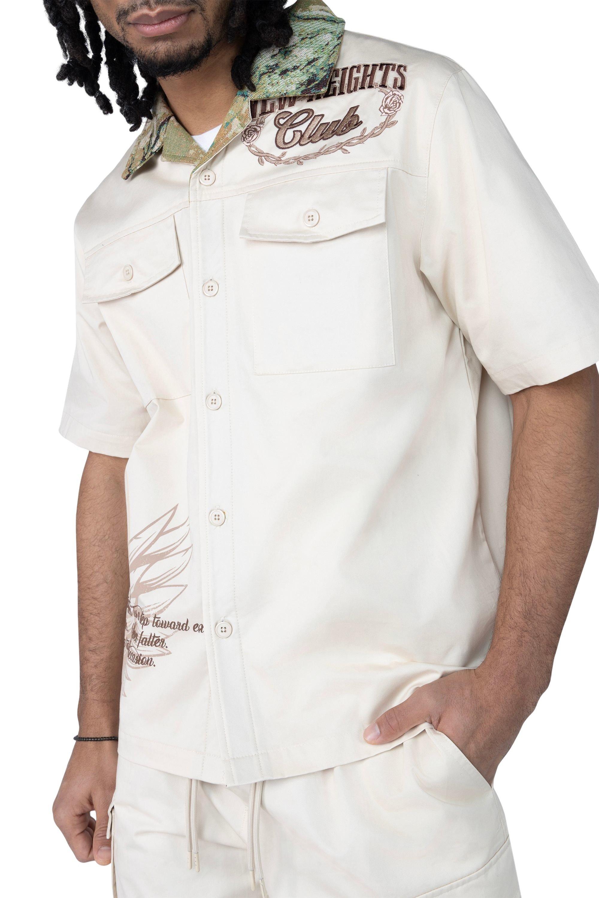 Smoke Rise Men's Boxy Tapestry Camo Shirt - Ecru - CREAM Thumbnail View 7