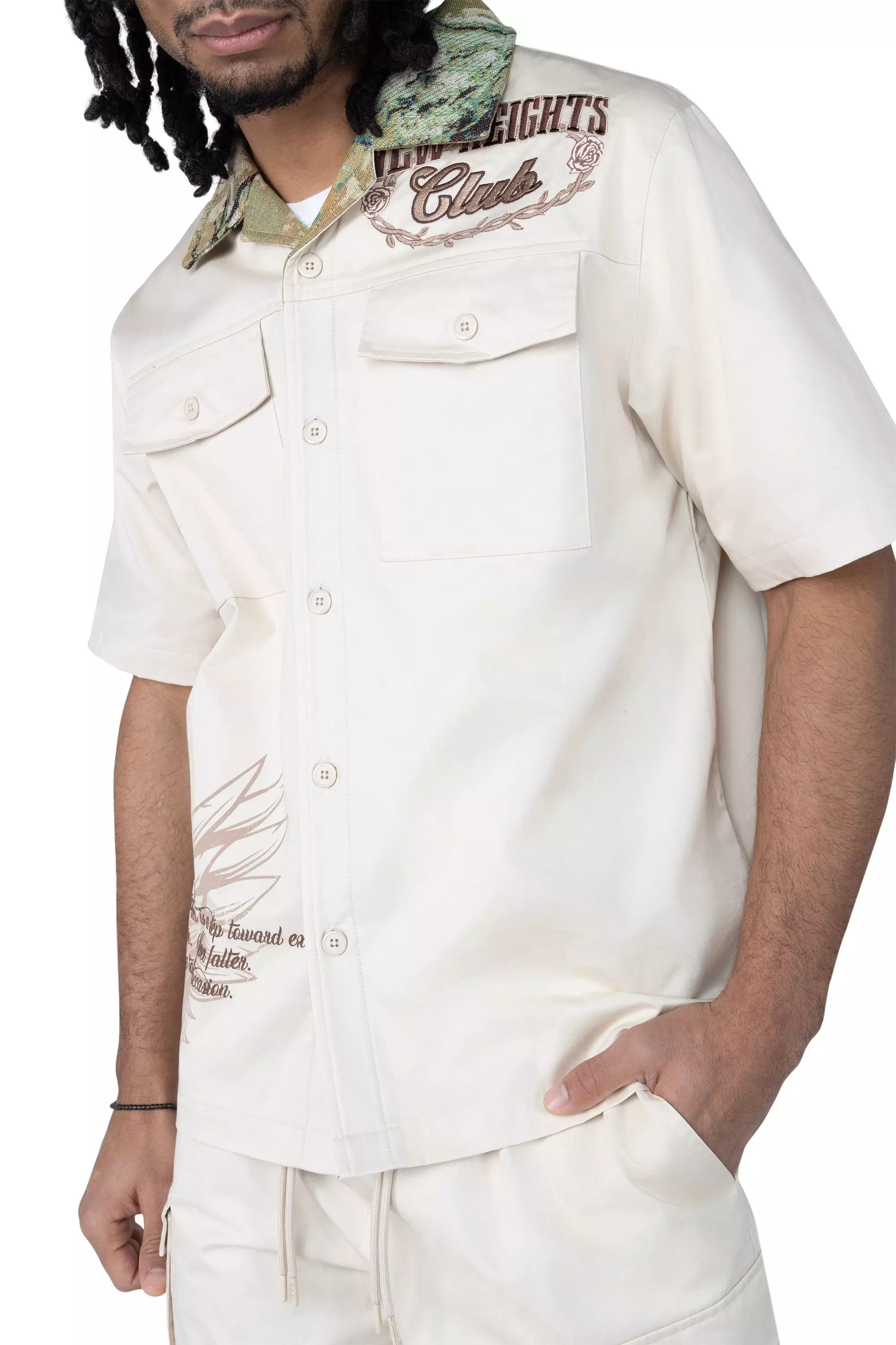 Smoke Rise Men's Boxy Tapestry Camo Shirt - Ecru - CREAM