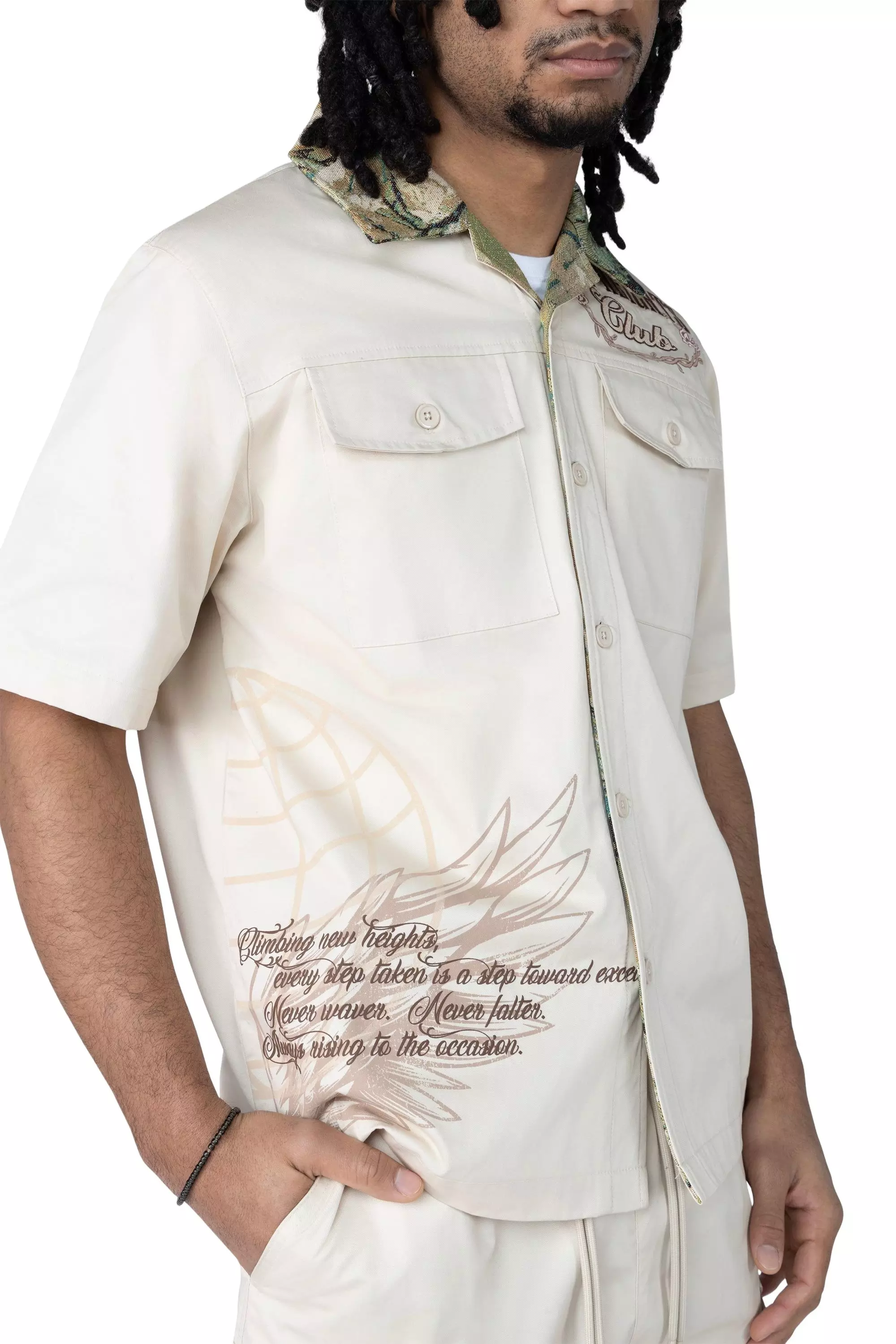 Smoke Rise Men's Boxy Tapestry Camo Shirt - Ecru - CREAM