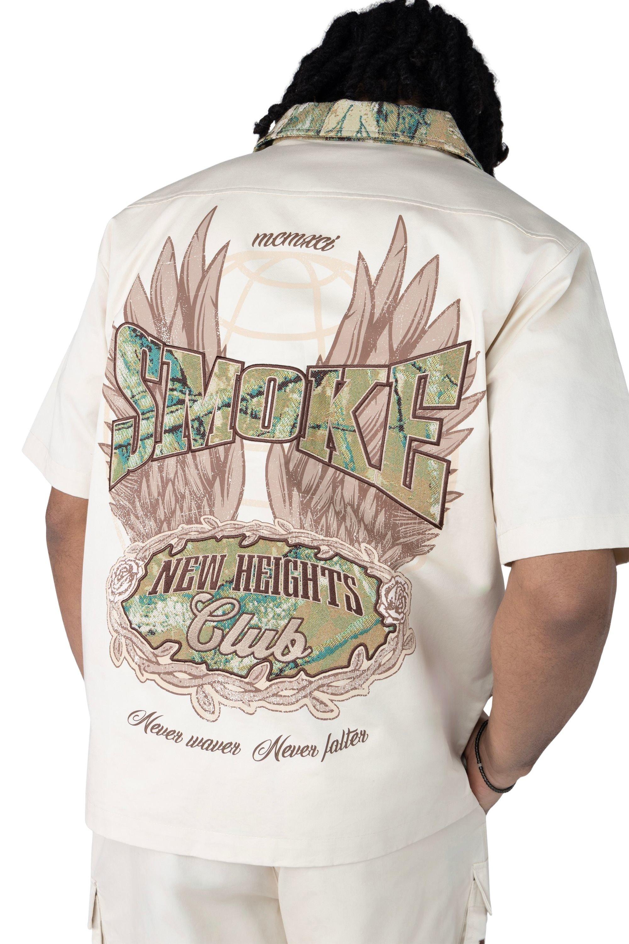 Smoke Rise Men's Boxy Tapestry Camo Shirt - Ecru - CREAM Thumbnail View 6