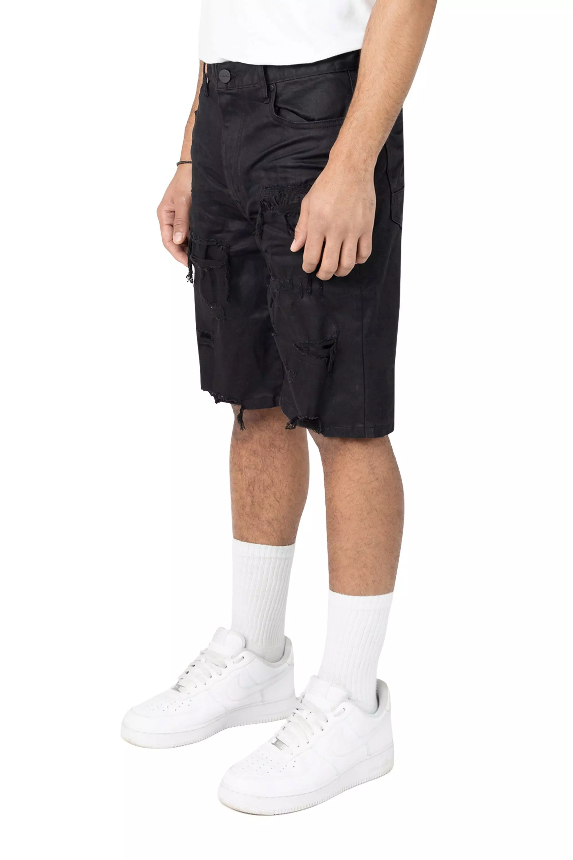 Smoke Rise Men's Comfort Rip N Repair Denim Shorts - Jet Black - BLACK