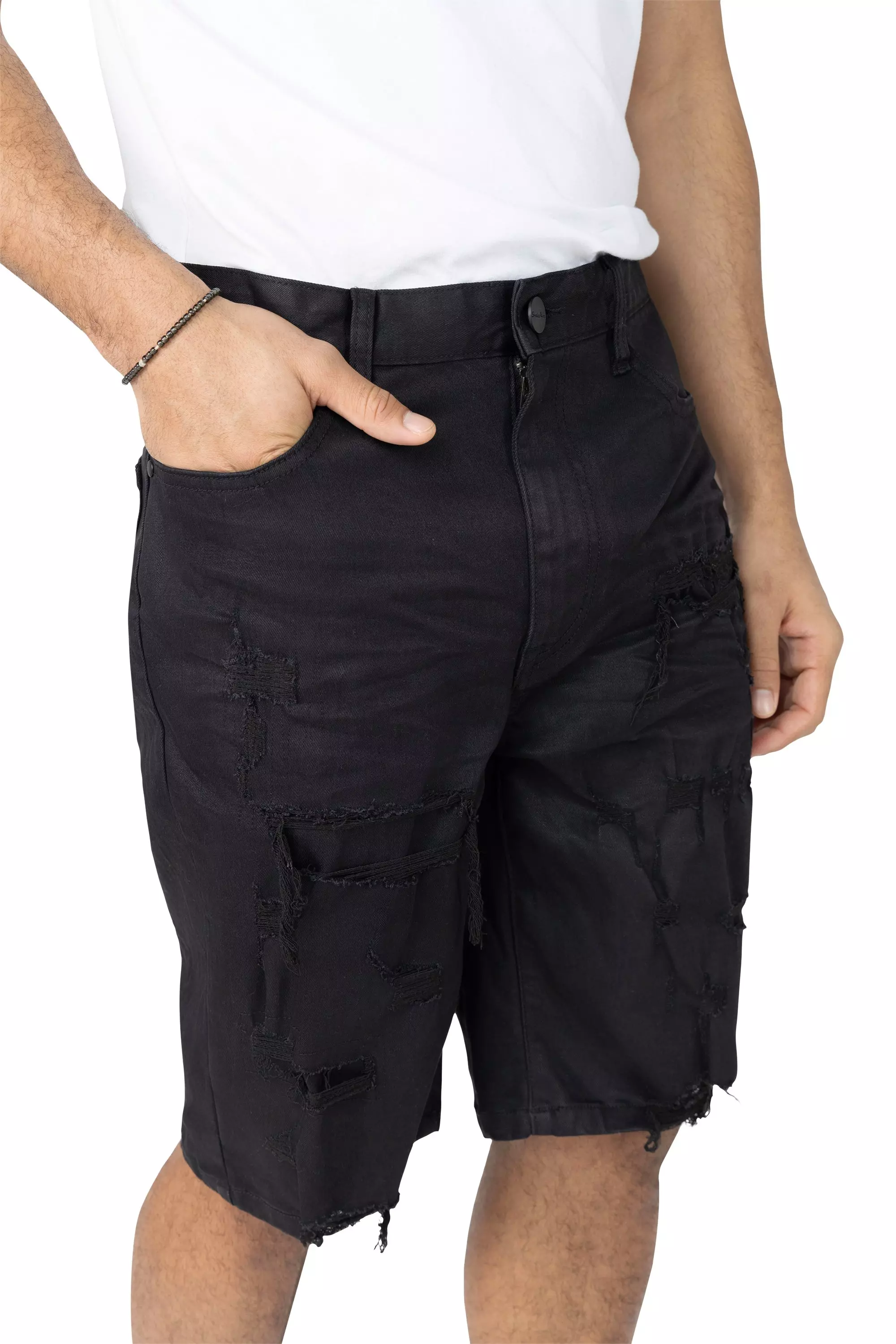 Smoke Rise Men's Comfort Rip N Repair Denim Shorts - Jet Black - BLACK